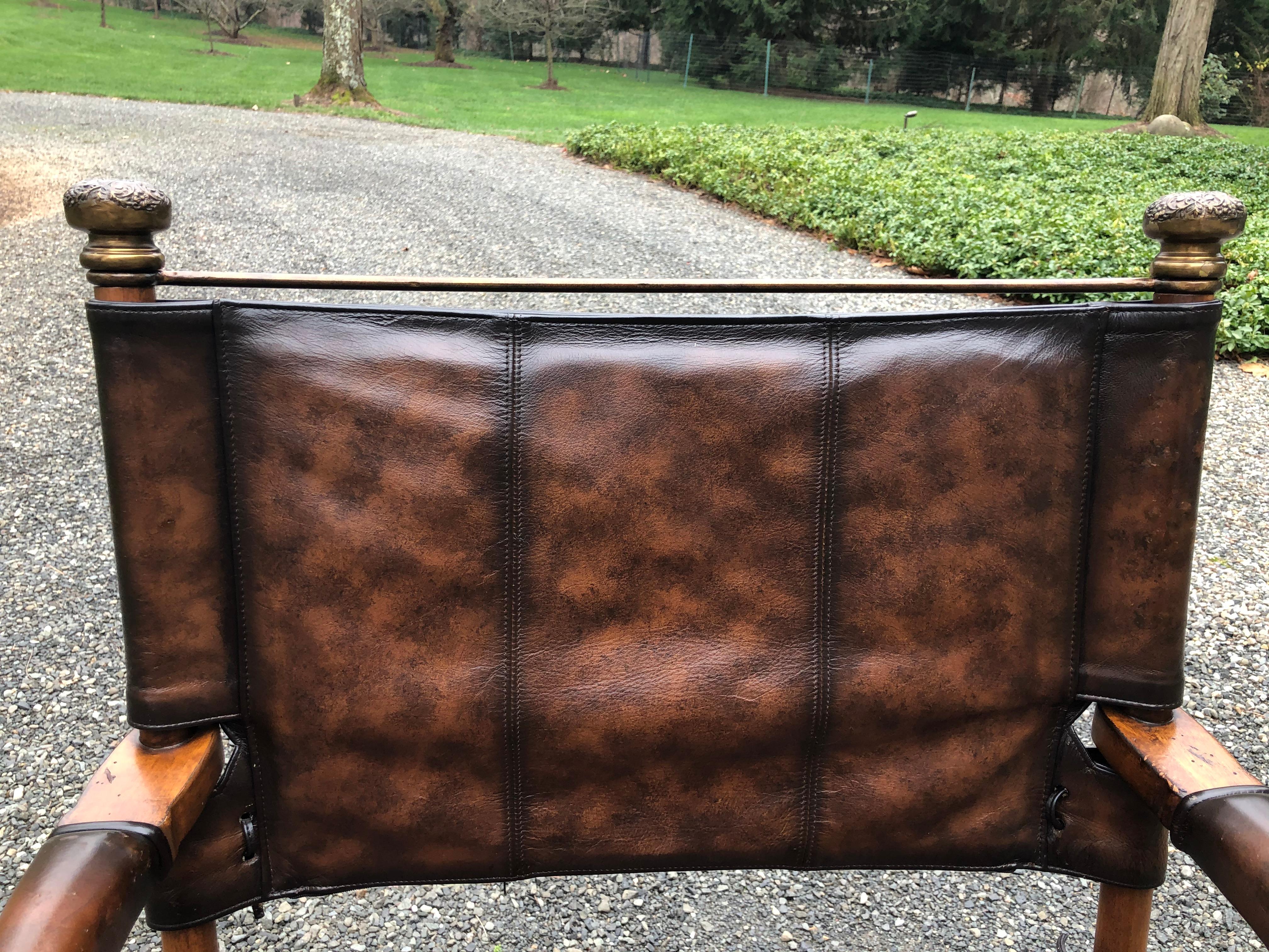 American Handsome Mahogany and Leather Campaign Safari Chair