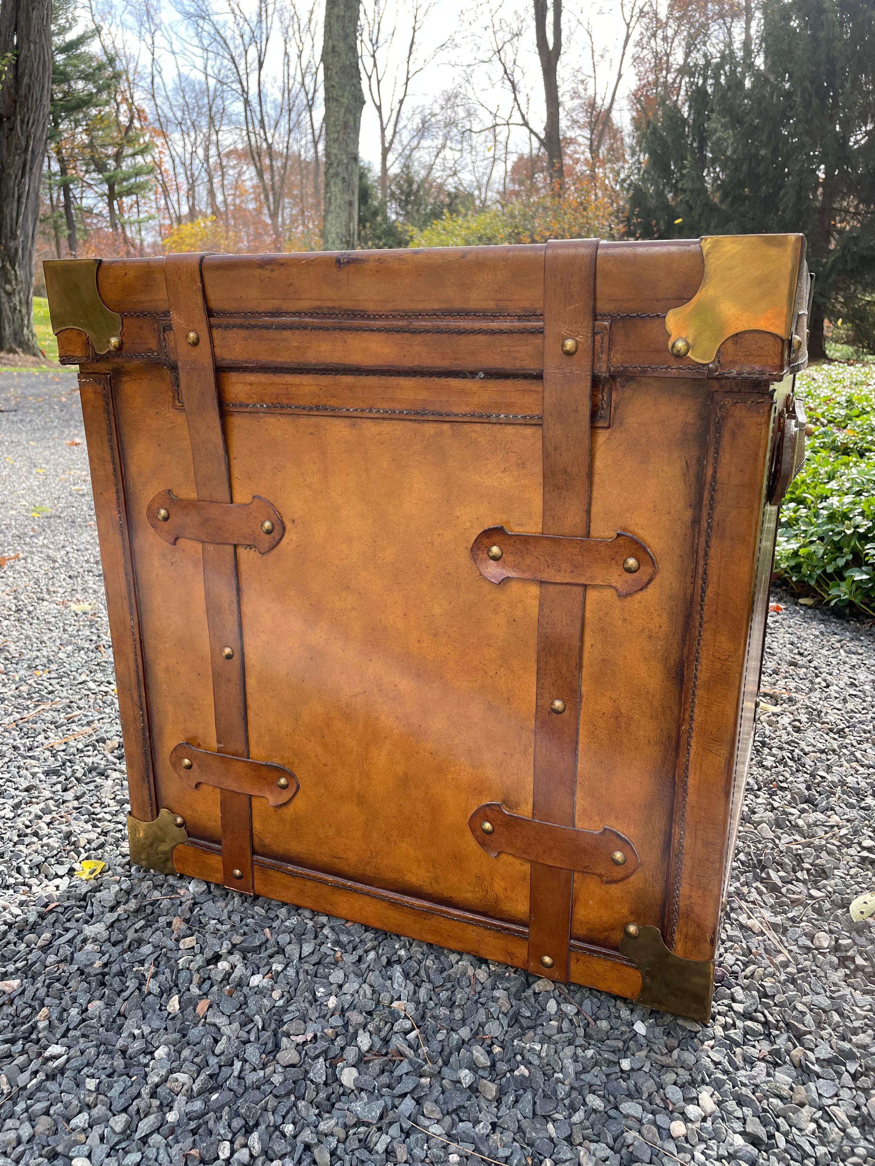 Handsome Maitland Smith Leather End Table That Looks Like a Trunk 3