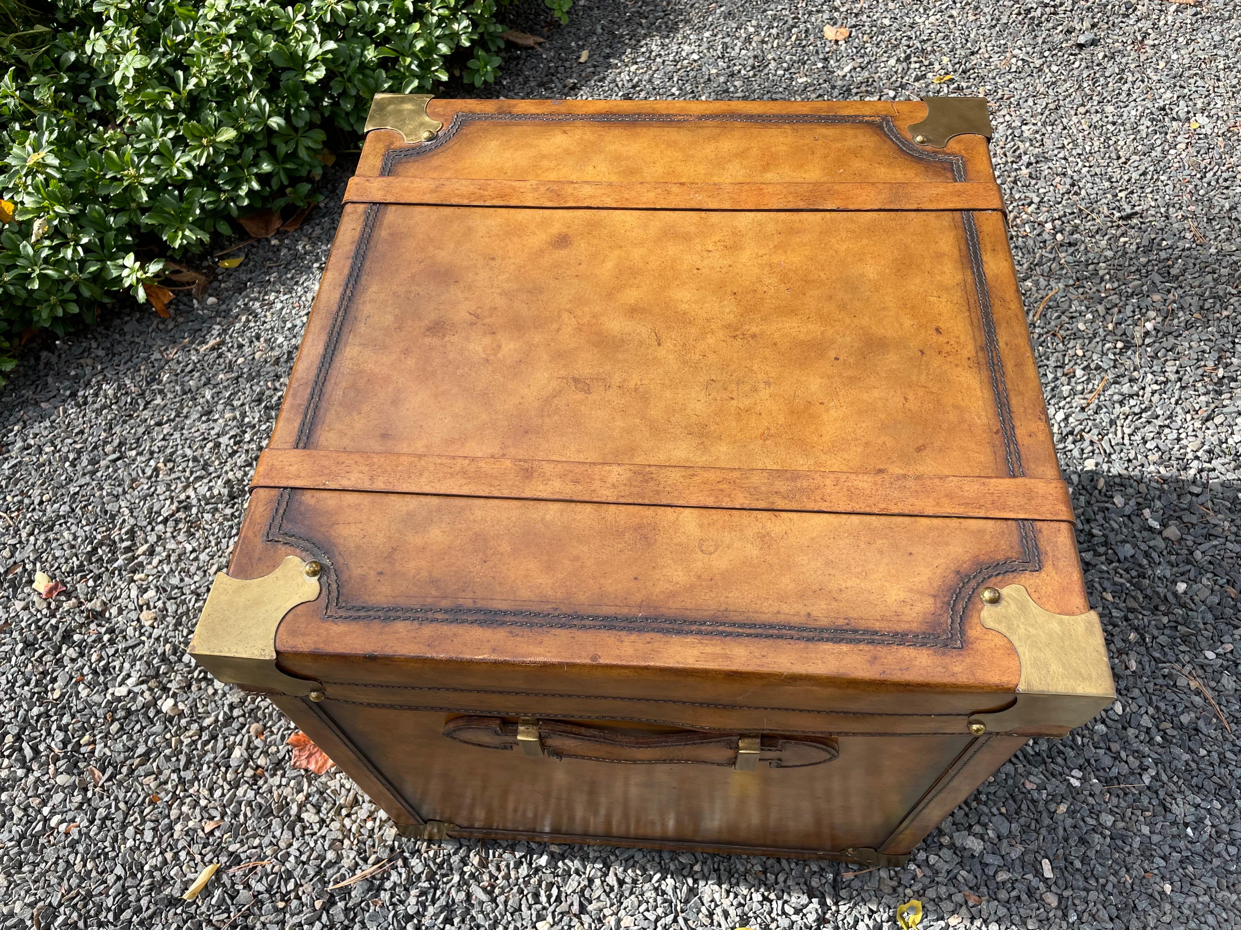 Handsome Maitland Smith Leather End Table That Looks Like a Trunk 2
