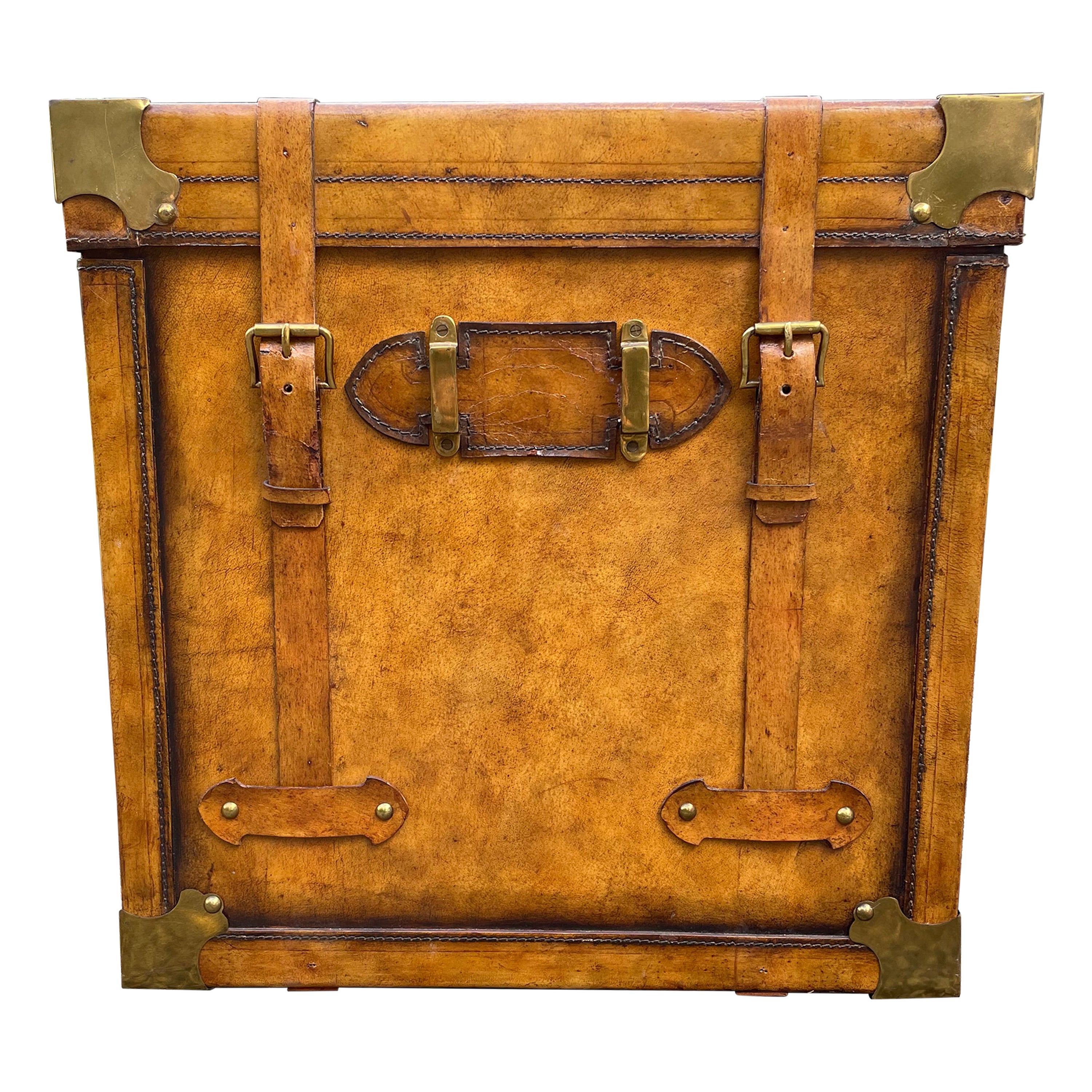 Handsome Maitland Smith Leather End Table That Looks Like a Trunk