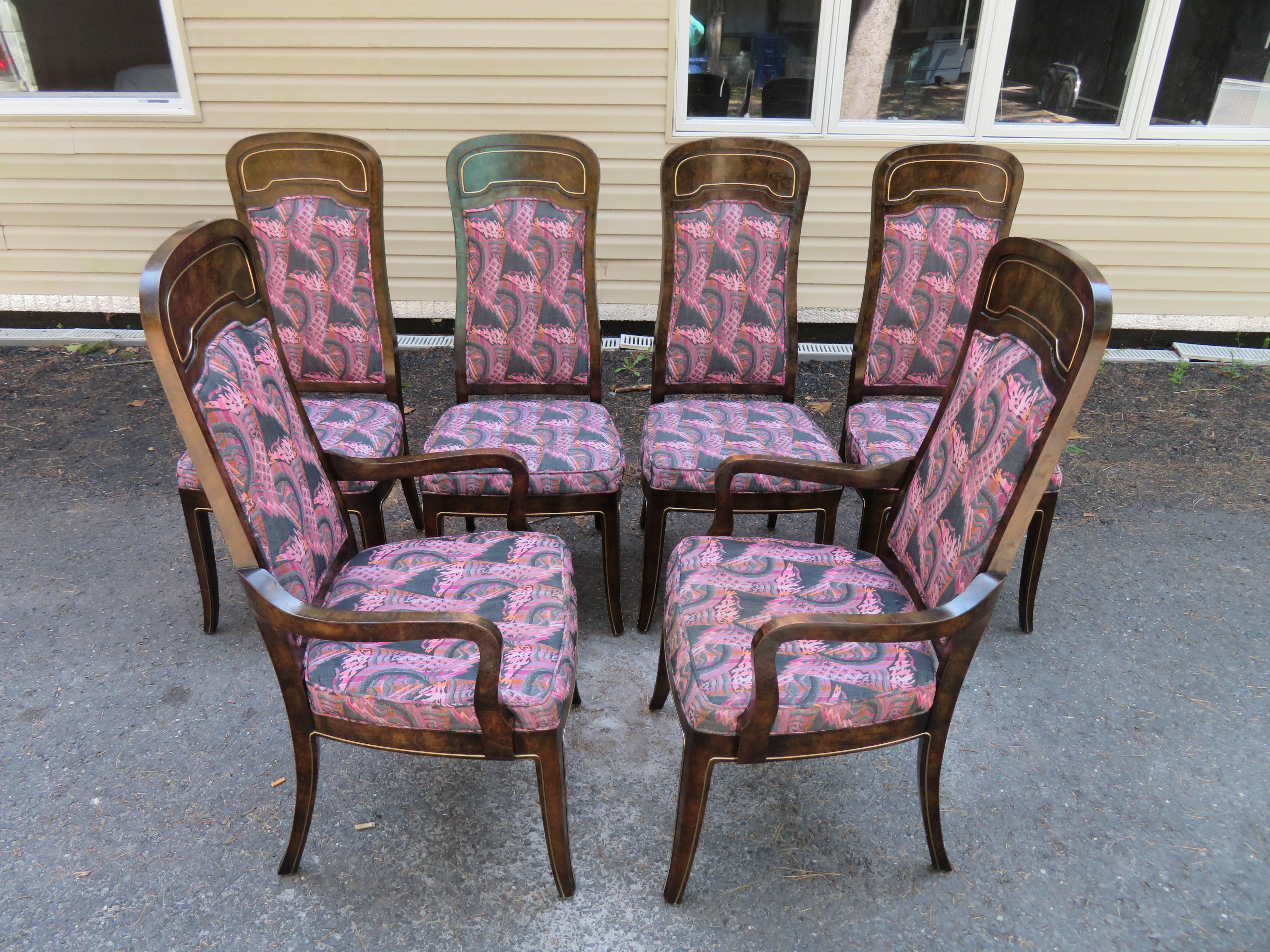 Belle table de salle à manger Mastercraft à pieds Parsons en broussin d'Amboyna et laiton du milieu du siècle dernier en vente 5