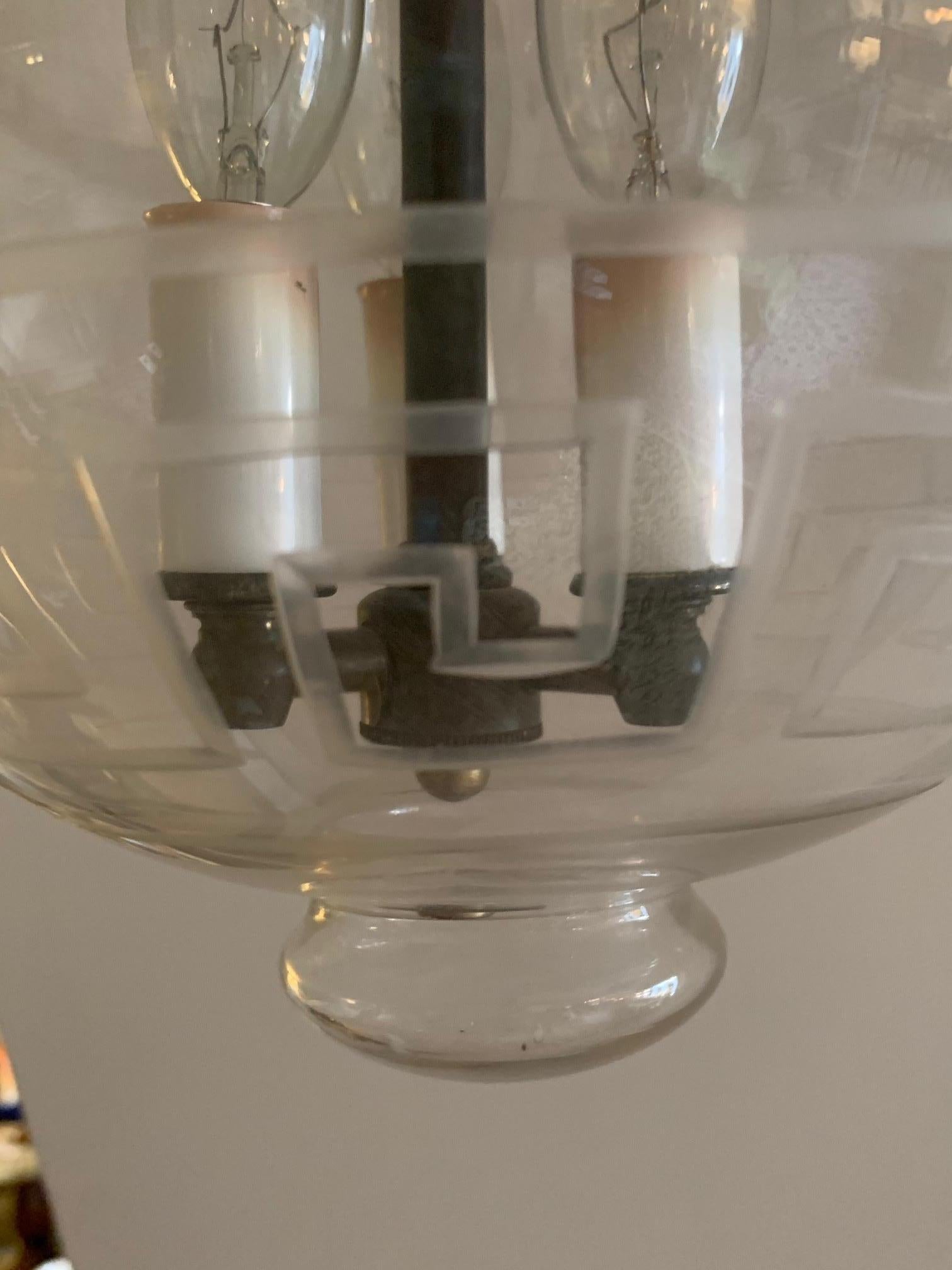 Handsome Medium Sized Lantern with Etched Greek Key Design 3