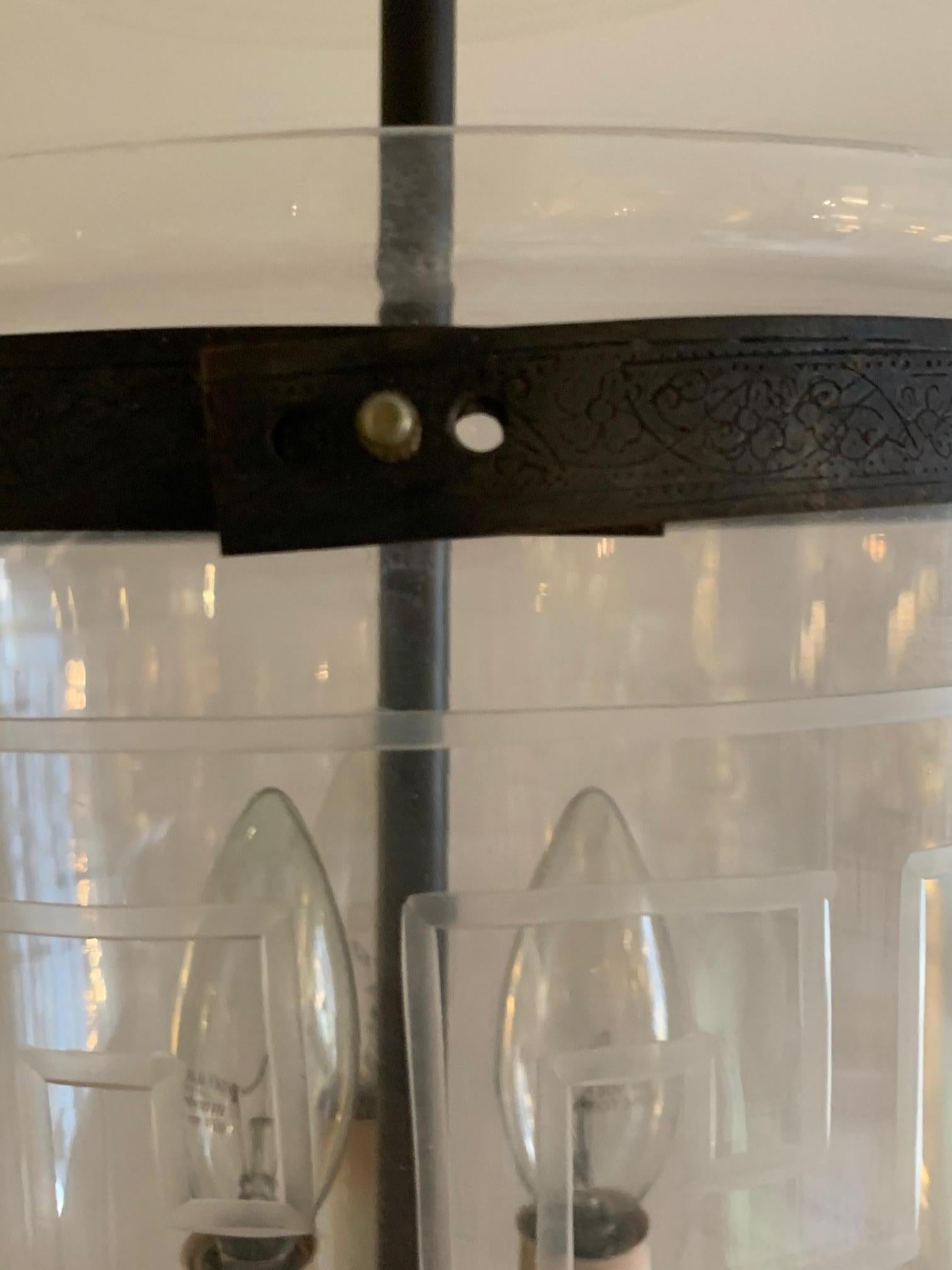 Contemporary Handsome Medium Sized Lantern with Etched Greek Key Design