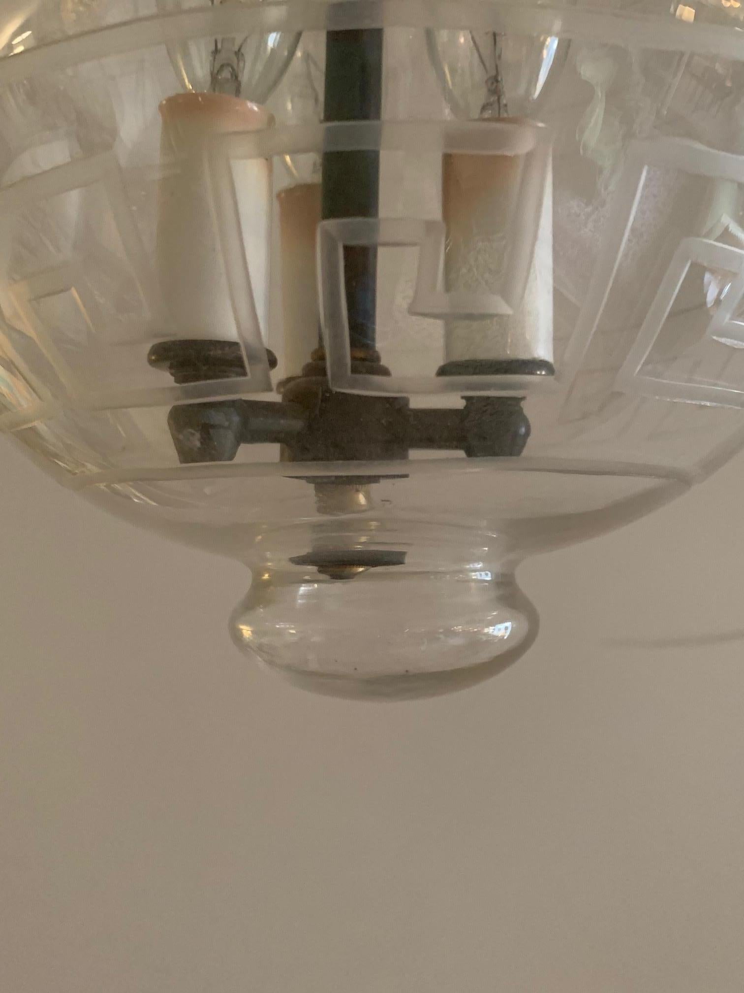 Glass Handsome Medium Sized Lantern with Etched Greek Key Design
