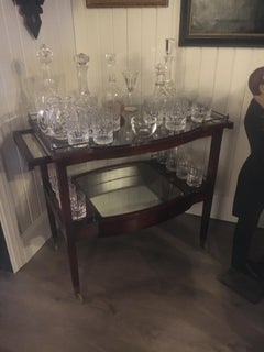 Handsome Midcentury Mahogany and Glass Bar Cart