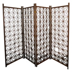 Handsome Mid-Century Modern 4 Panel Folding Screen Bohemian 