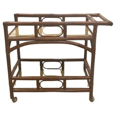 Handsome Mid-Century Modern Bamboo & Rattan Bar Cart