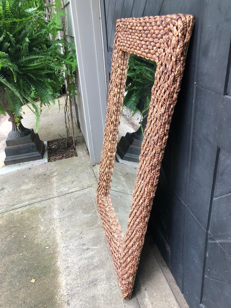 Handsome Mid-Century Modern Braided Rattan Mirror at 1stDibs