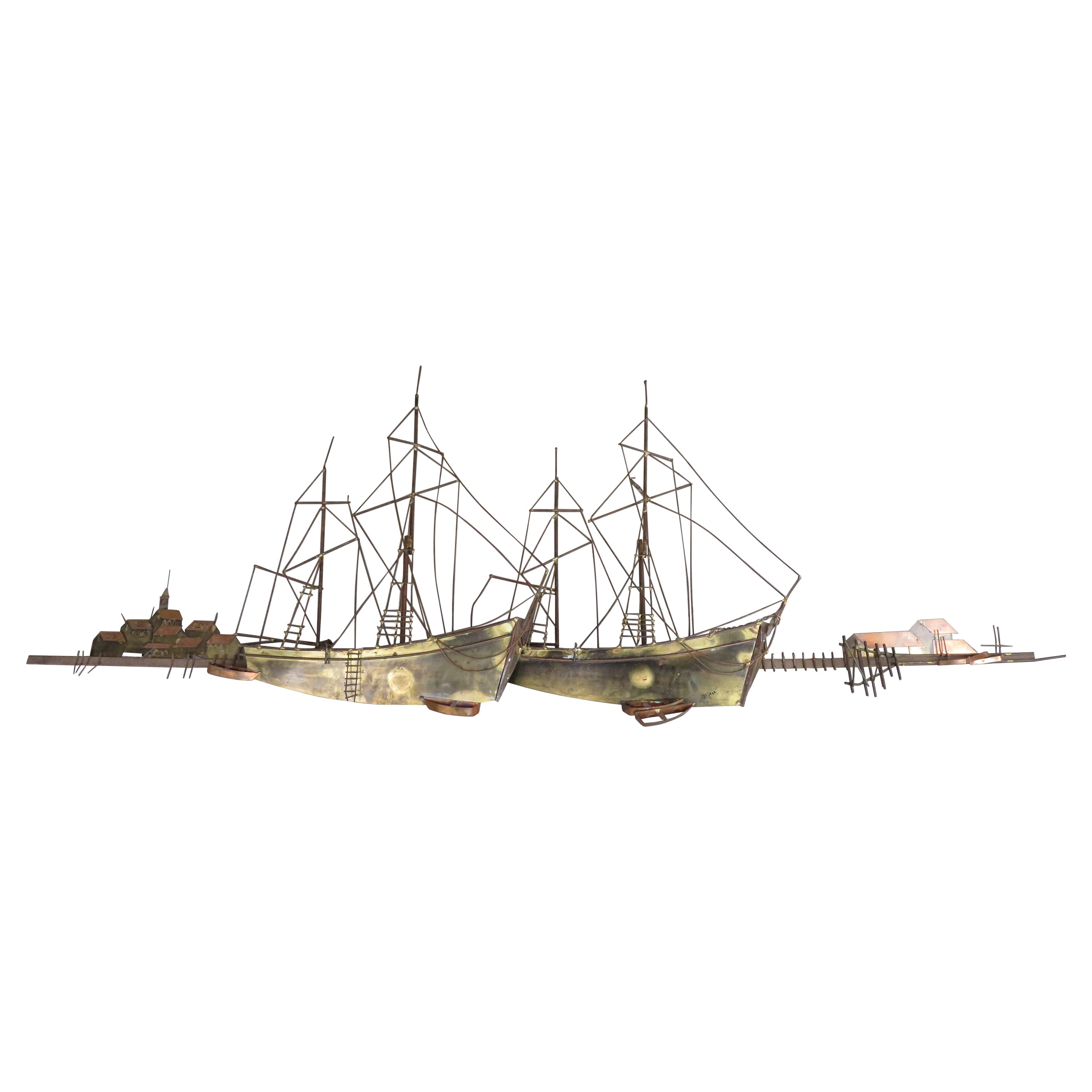 Bellissima scultura a forma di barca a vela di metà secolo firmata Curtis Jere Brass 2