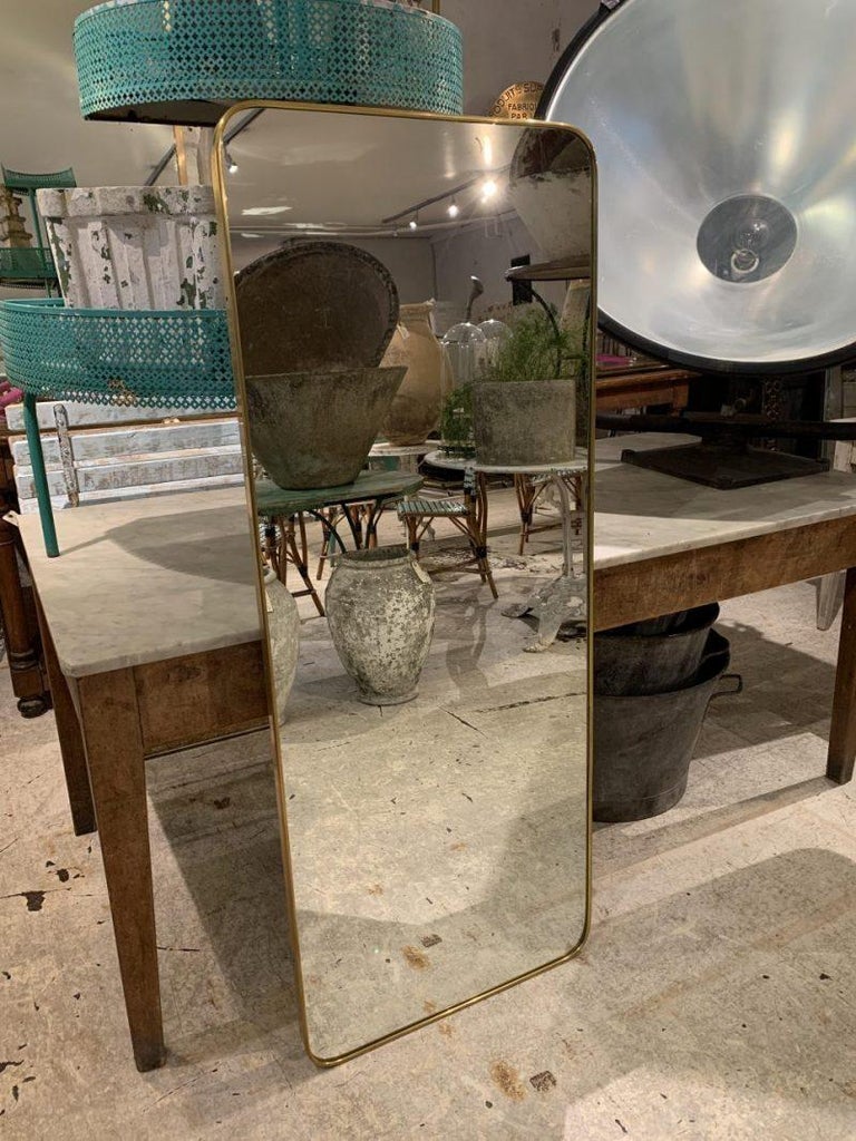 Handsome Midcentury Italian Full Length Brass Mirror For Sale at 1stDibs