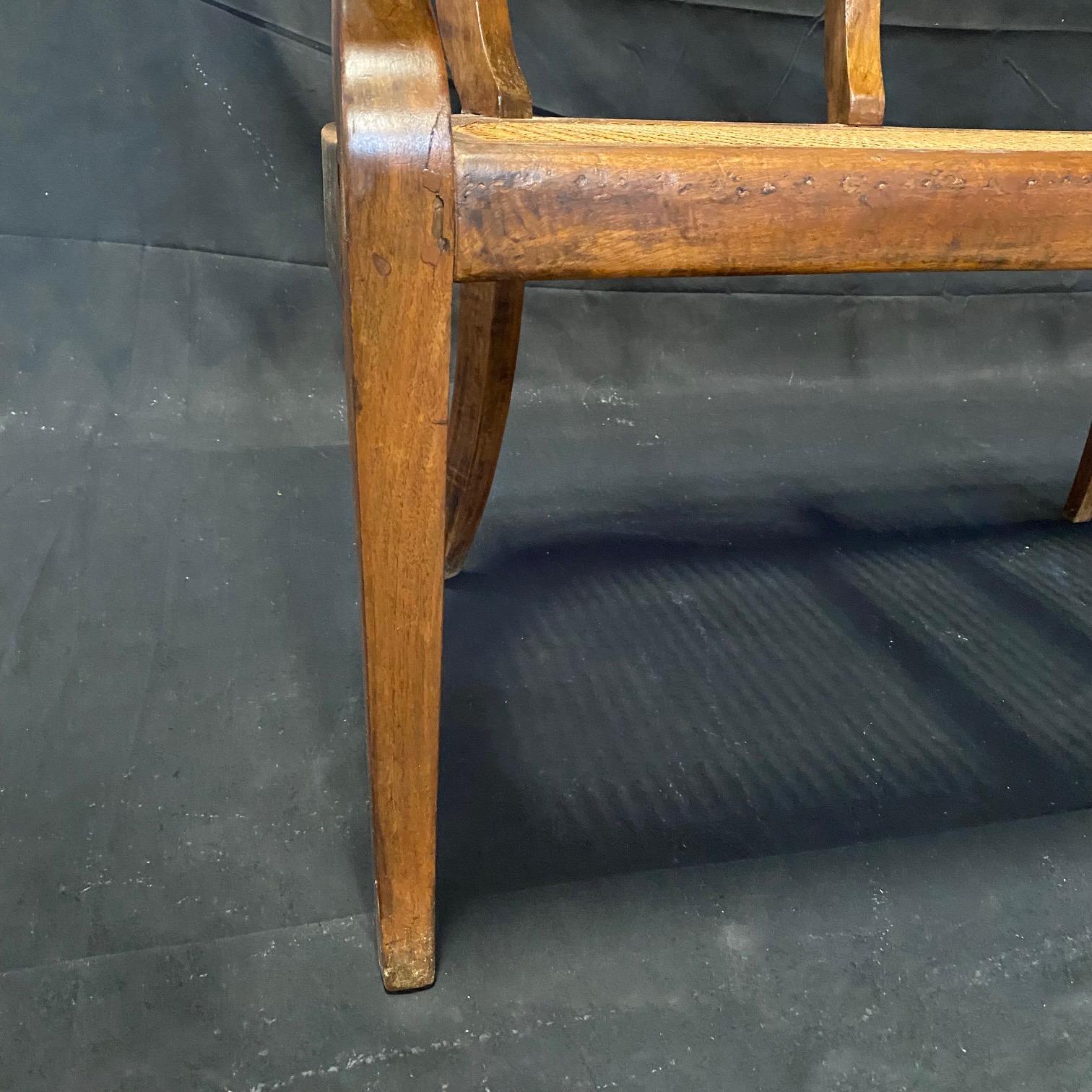 Handsome Midcentury Italian Neoclassical Walnut & Caned Sofa Bench 1