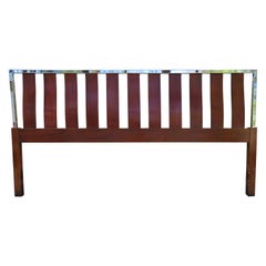 Handsome Milo Baughman Kingsize Chrome Walnut Headboard Mid-Century Modern