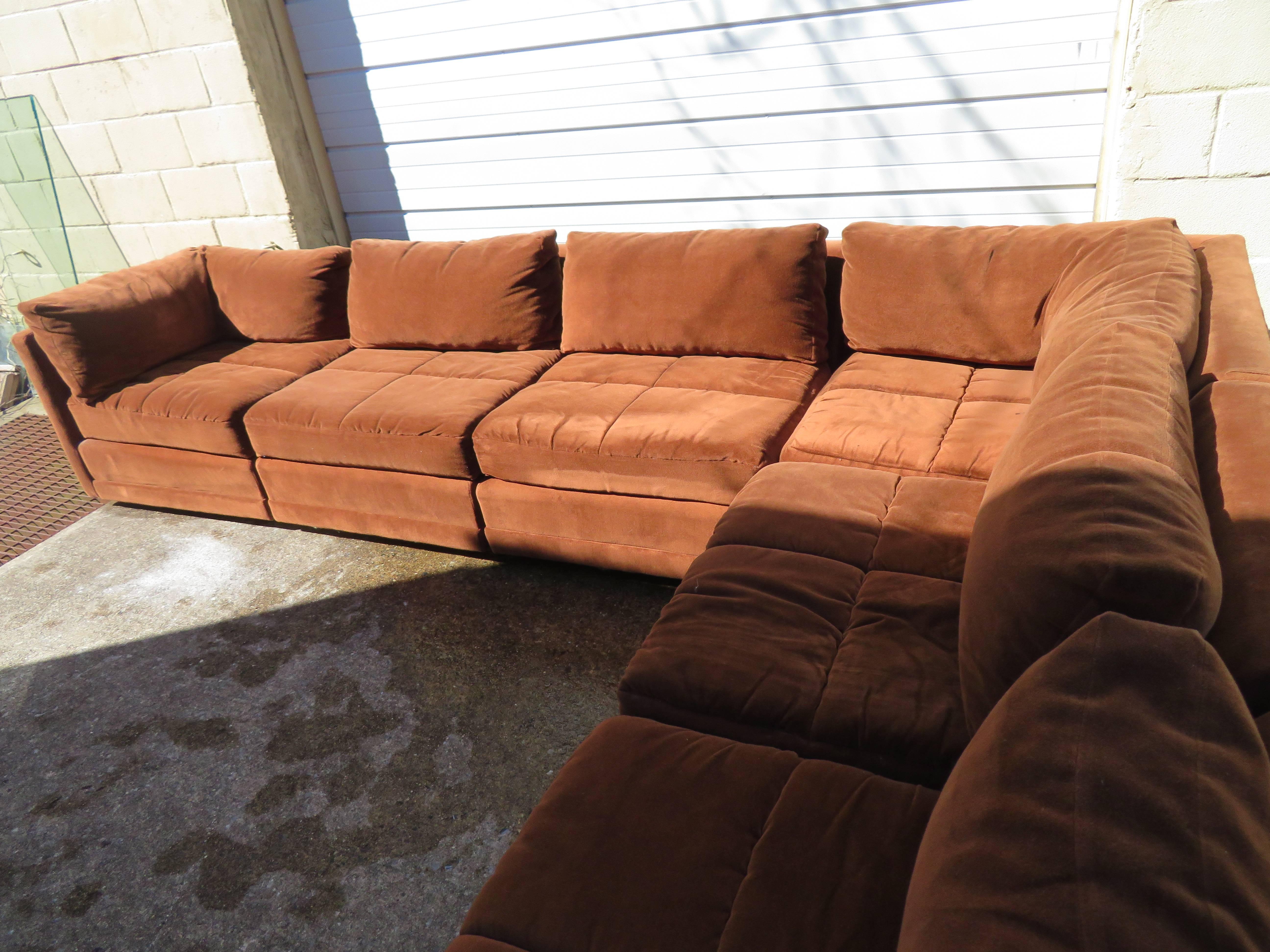 American Handsome Milo Baughman Style Six-Piece Section Sofa Mid-Century Modern