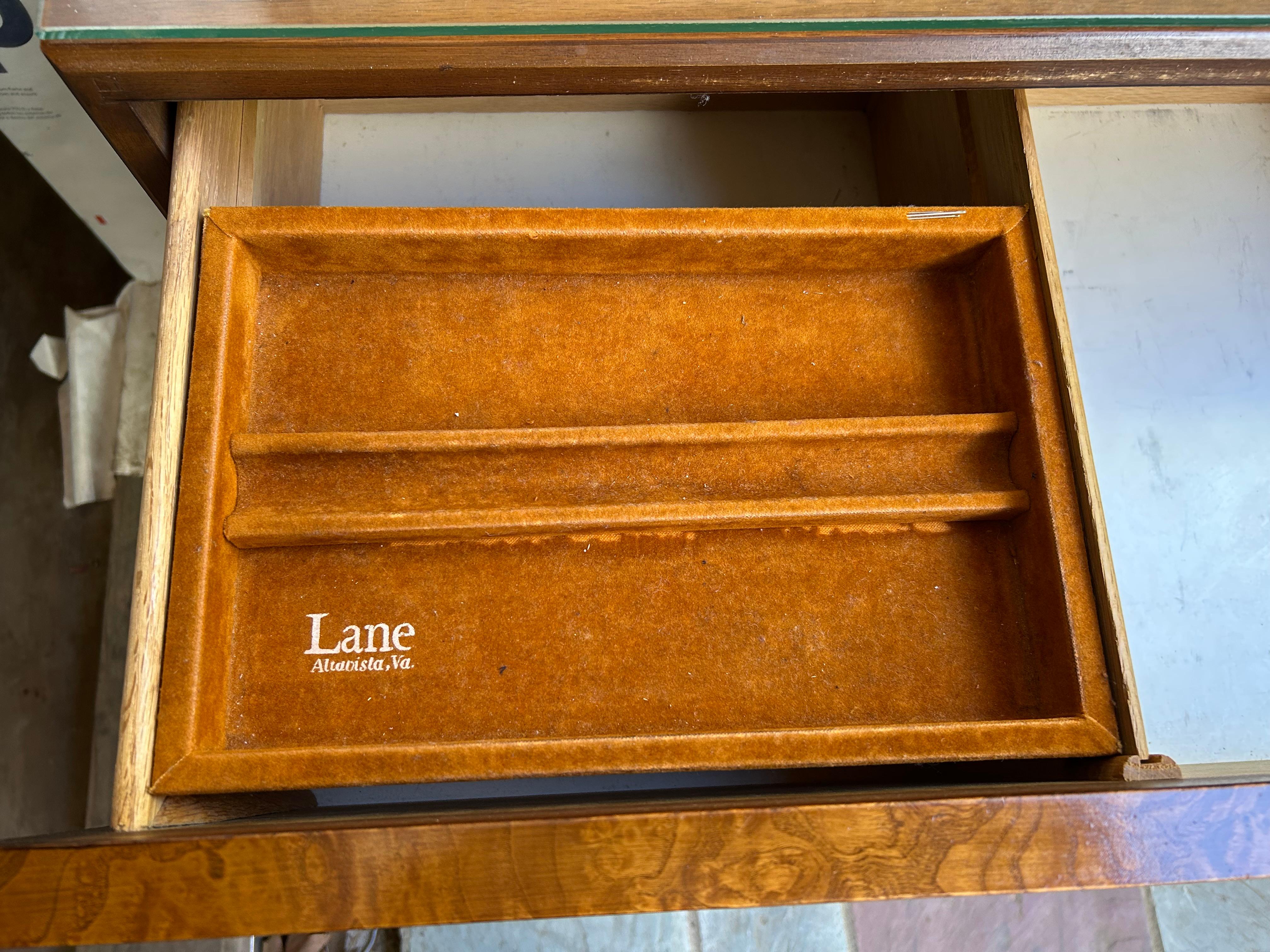 Glass Handsome Milo Baughman Style Burl Wood Long Dresser Credenza Lane Mid-Century For Sale