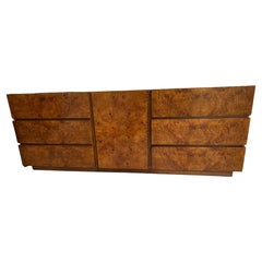 Handsome Milo Baughman Style Burl Wood Long Dresser Credenza Lane Mid-Century