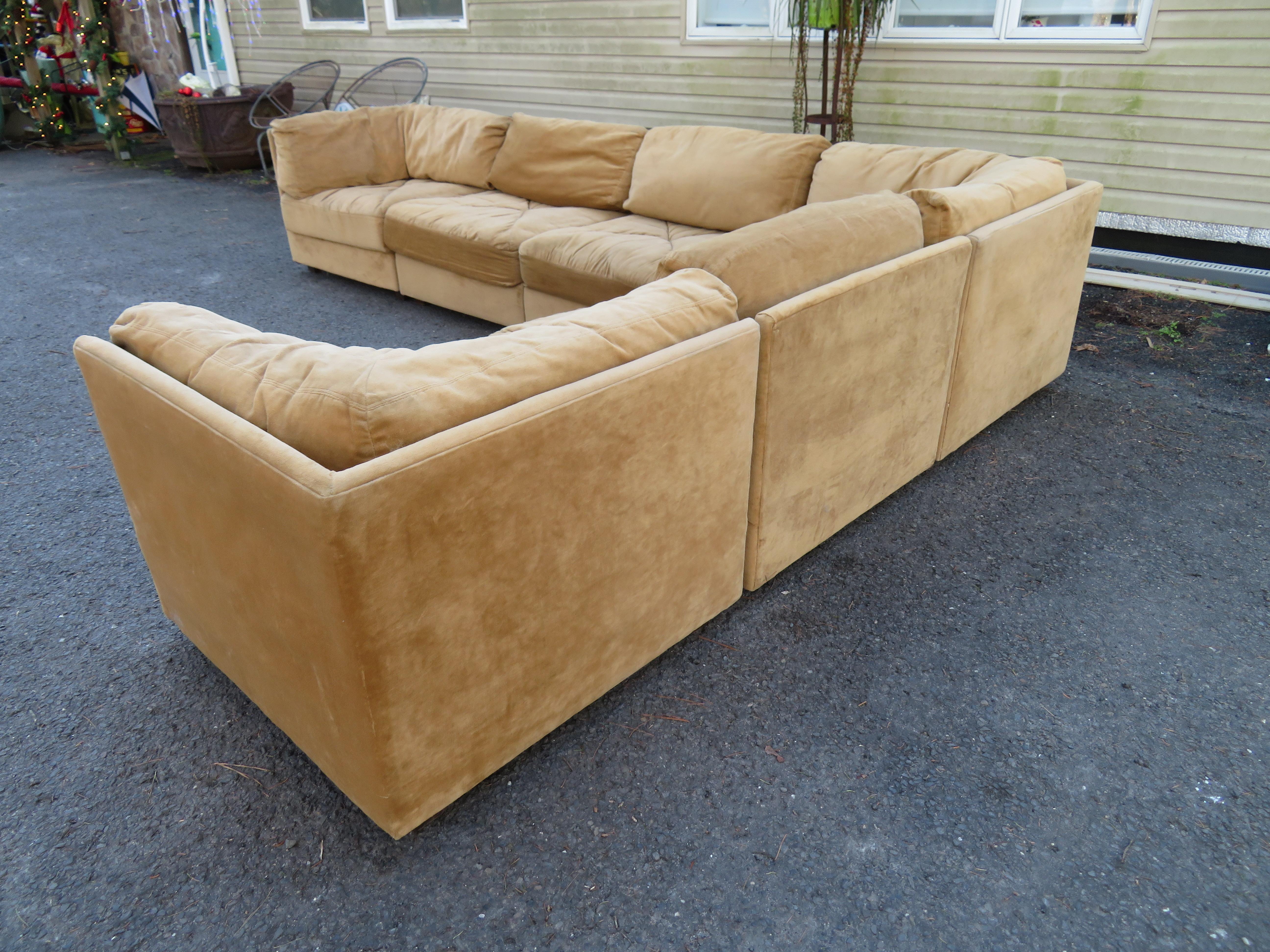 Handsome Milo Baughman Style Selig 6-Piece Cube Sofa Sectional Midcentury 4