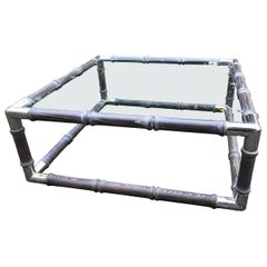 Handsome Modern Cerused Oak Nickel and Glass Coffee Table