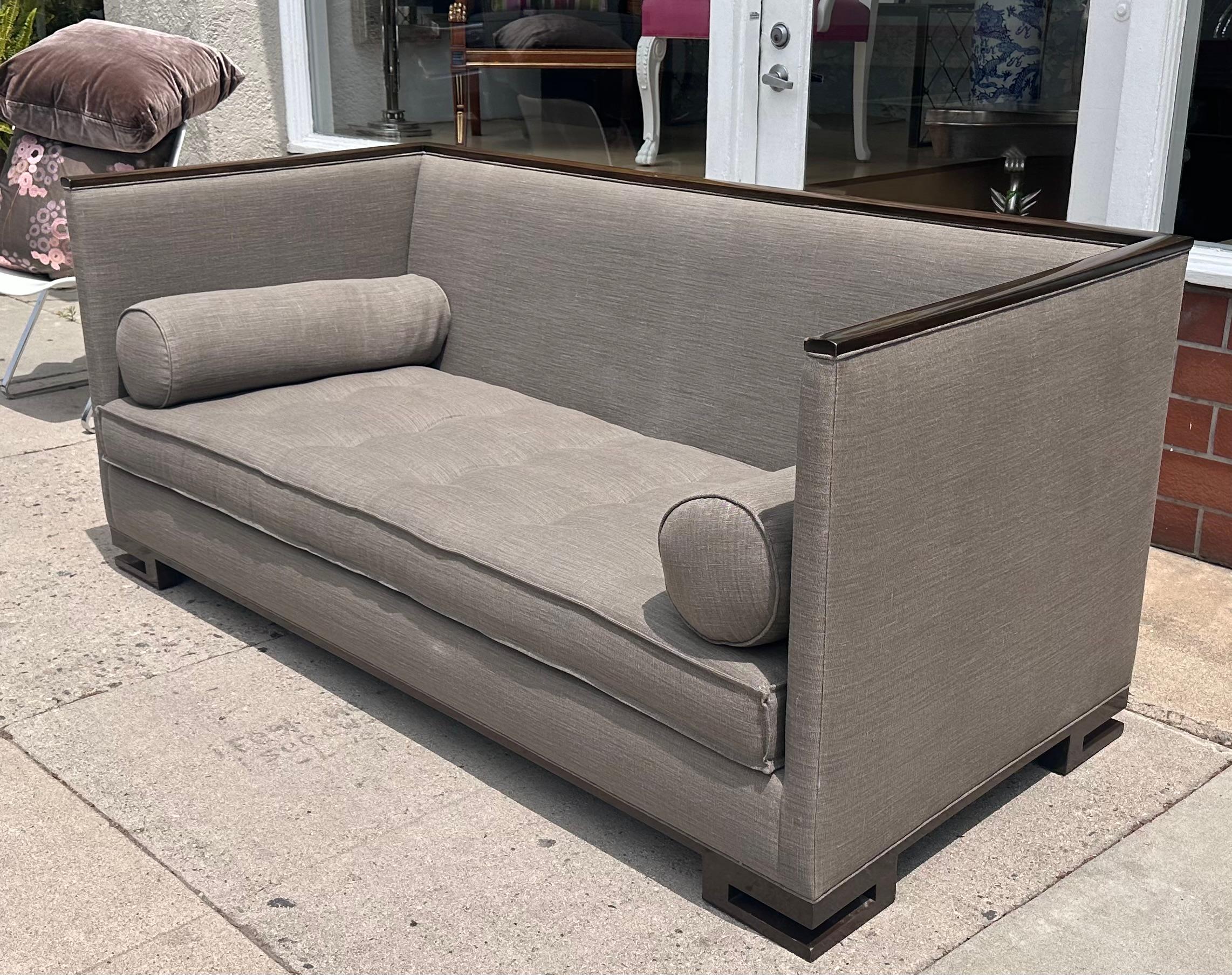 Wood Handsome Modern Robert Marinelli Sofa High Back Settee For Sale