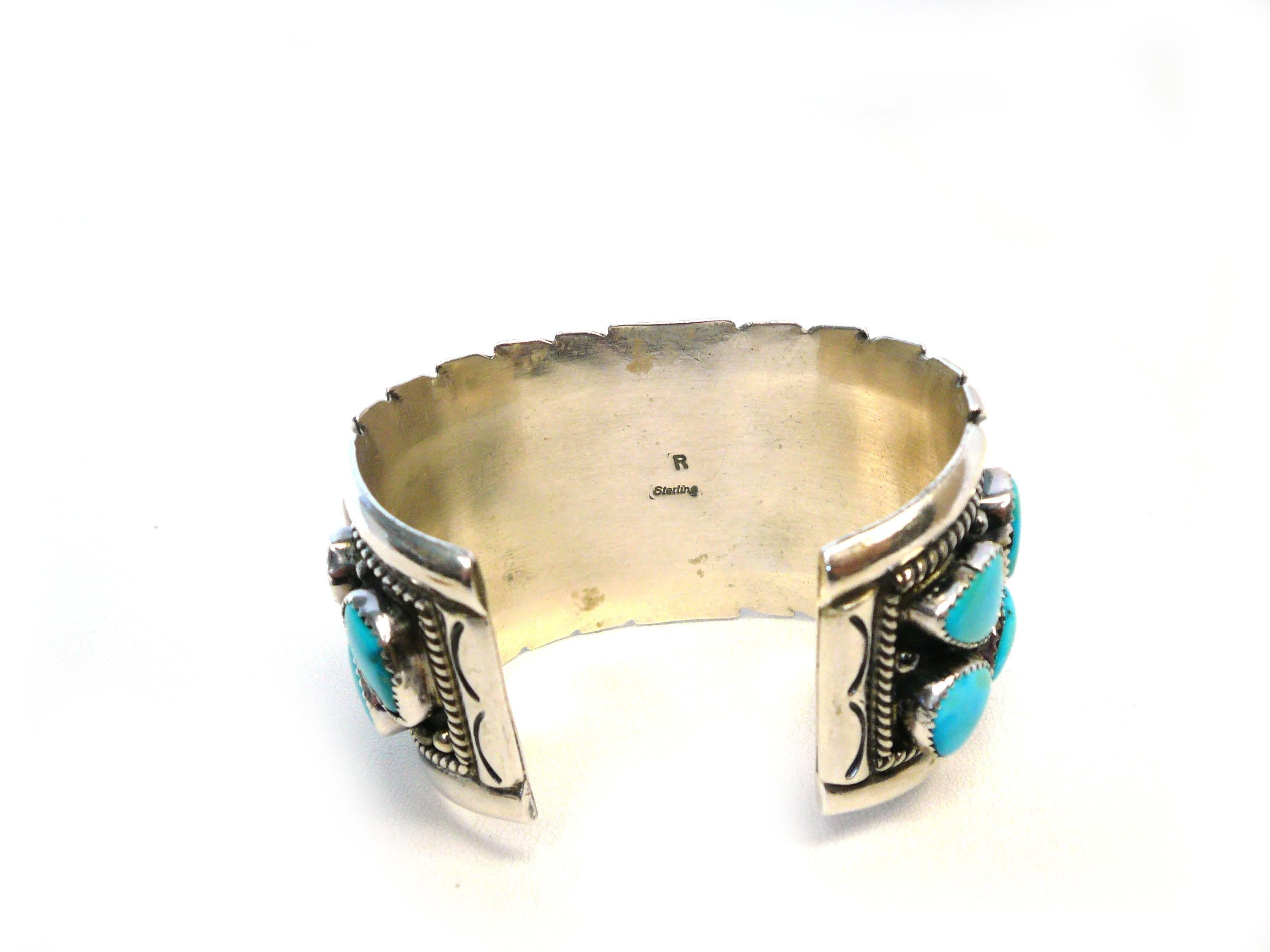 Women's or Men's Handsome Native American Turquoise Sterling Cuff Bracelet