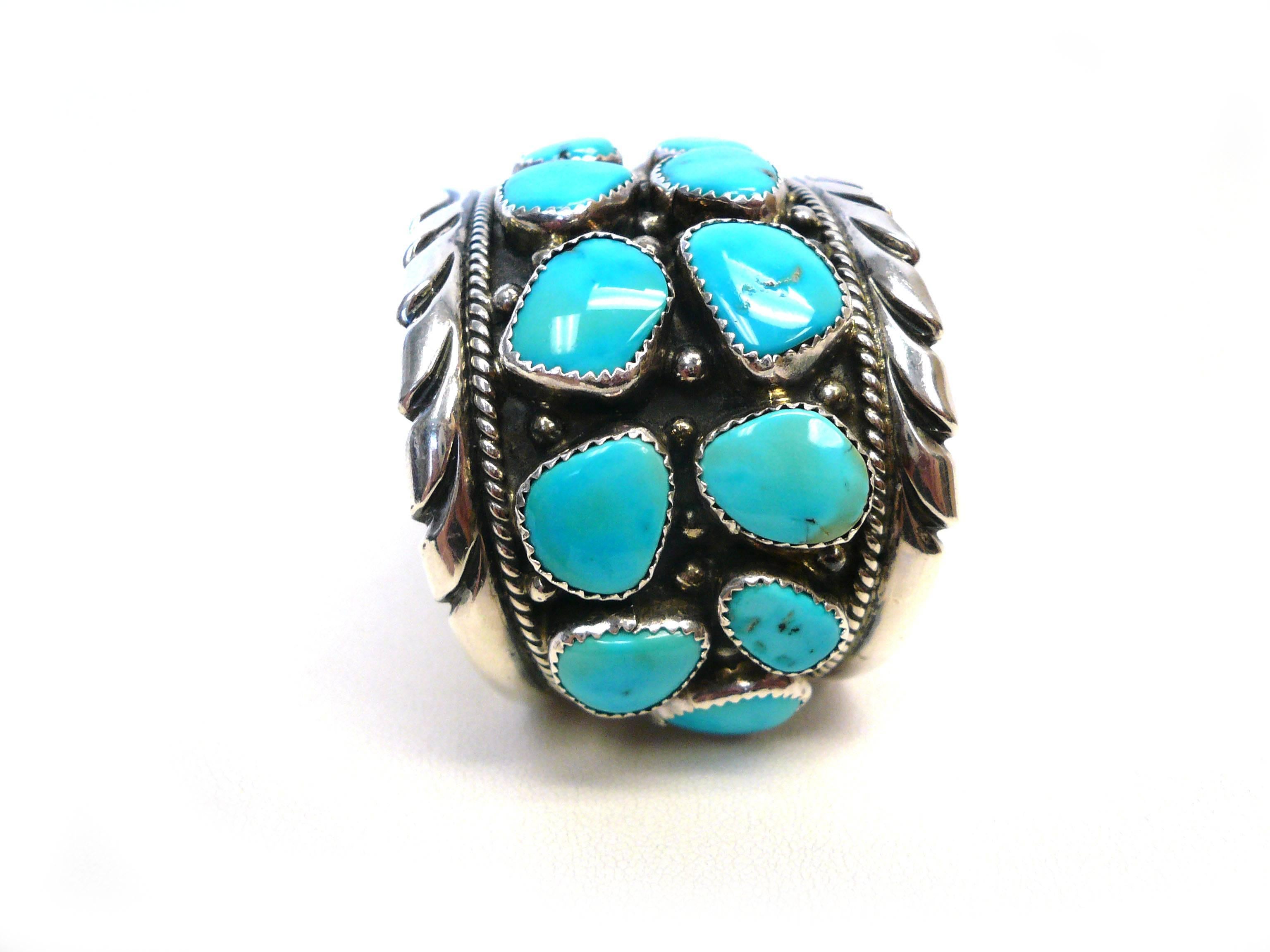 Handsome Native American Turquoise Sterling Cuff Bracelet 2