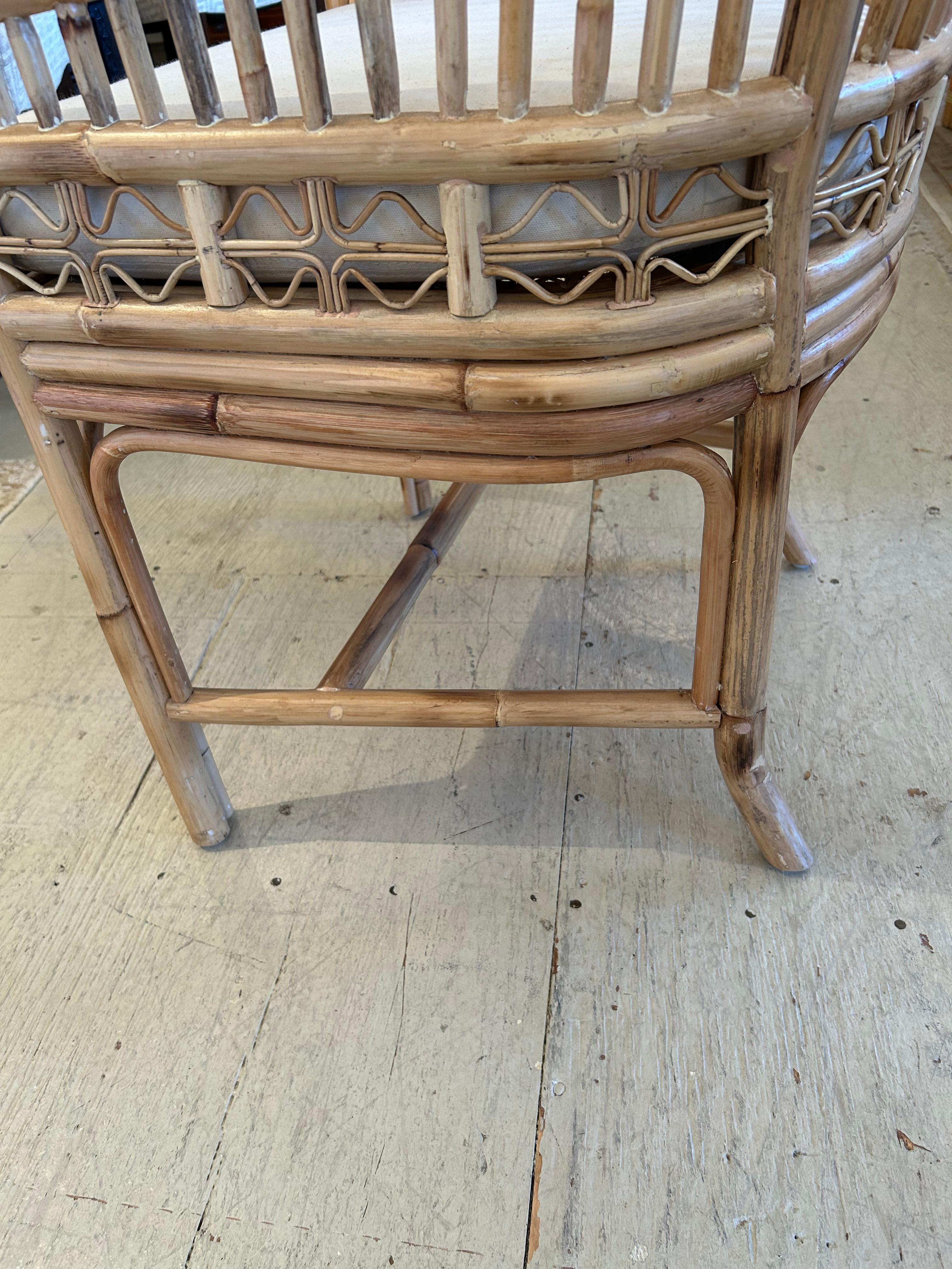 Handsome Natural Rattan Club Chair with Canvas Seat In Good Condition In Hopewell, NJ