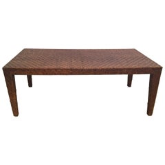 Handsome Natural Woven Rattan Wrapped Wooden Rectangular Coffee Table