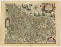 Bellissima carta geografica antica e dettagliata dei Paesi Bassi del famoso cartografo Blaeu, 1635 ca.