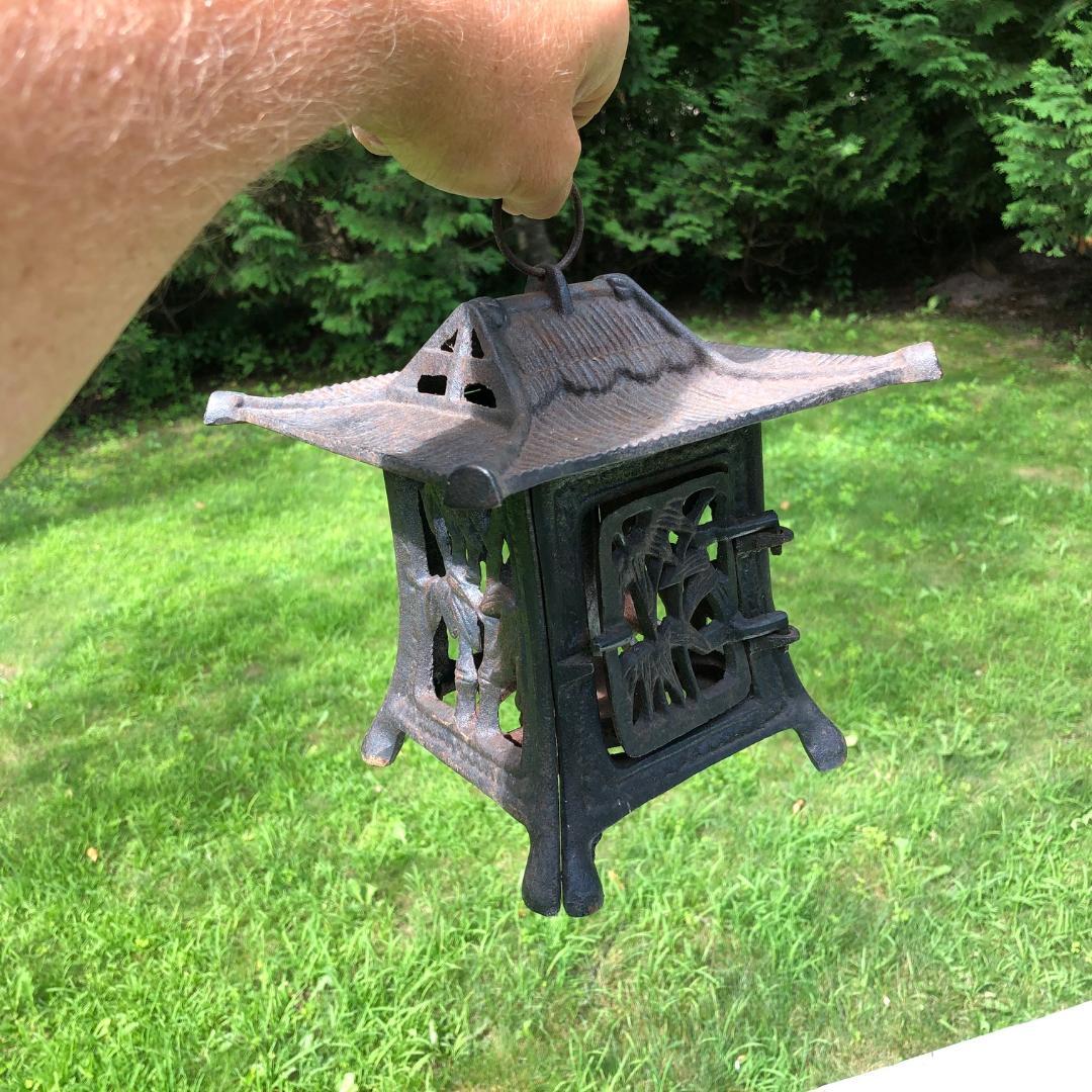 Iron Old Japanese Hand Cast Lantern Bamboo & Grasses