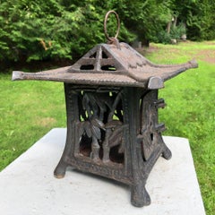 Old Japanese Hand Cast Lantern Bamboo & Grasses