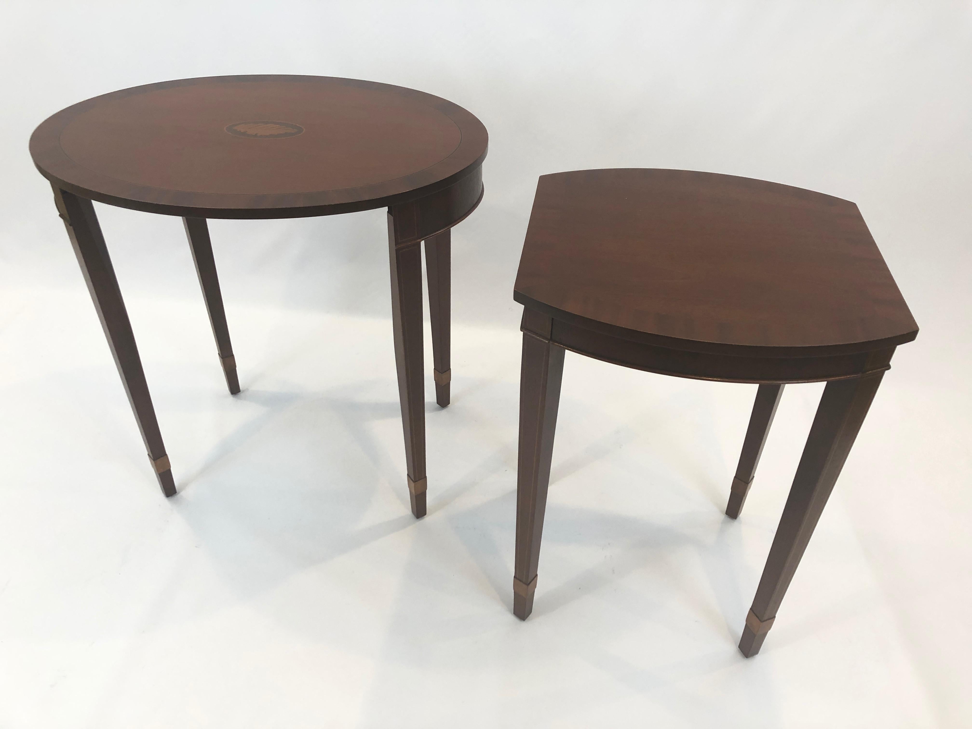 Late 20th Century Handsome Oval Mixed Wood Inlaid Nesting Tables by Baker For Sale