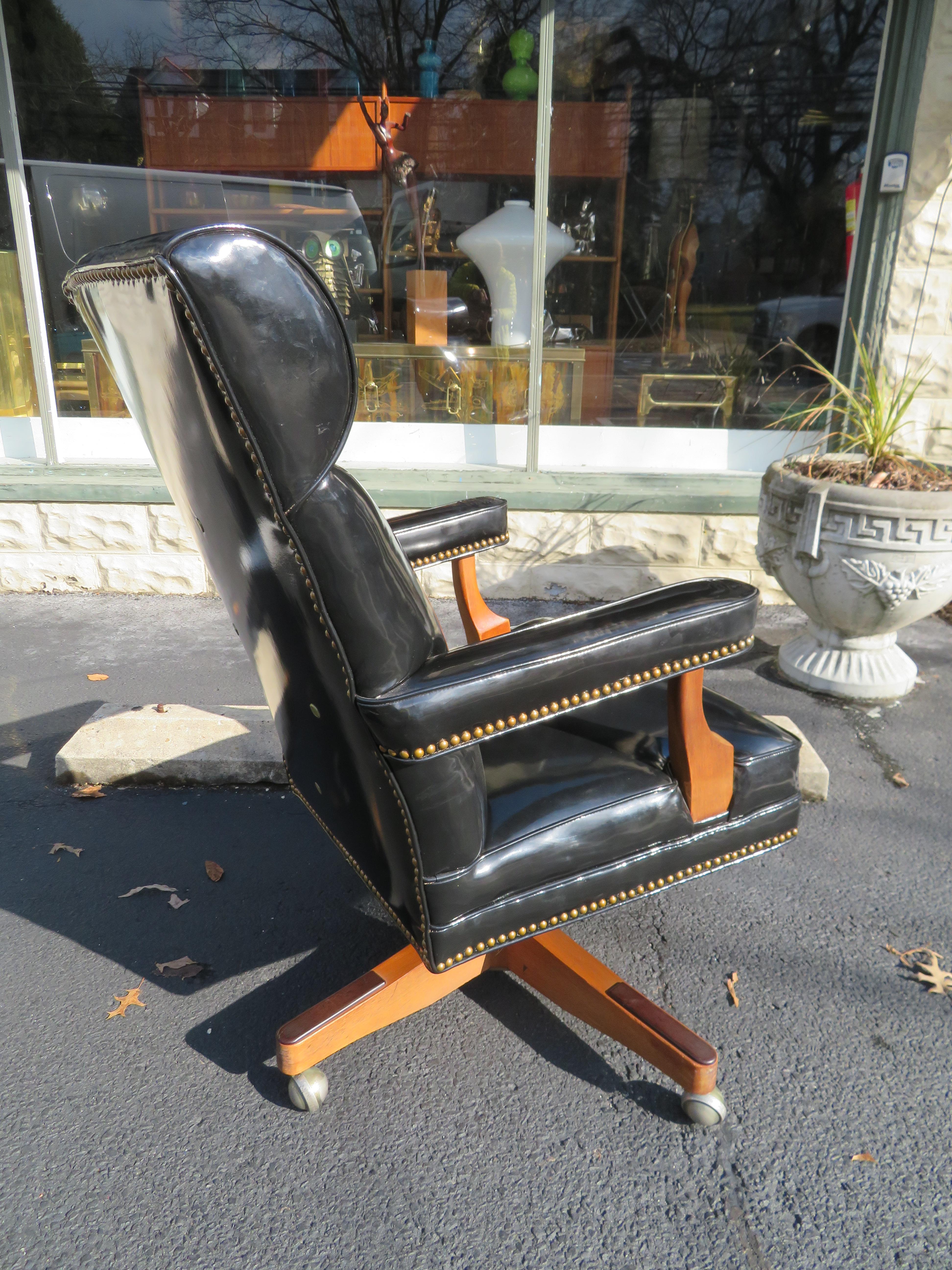 Handsome Oversized Patent Leather Rolling Executive Desk Chair 1