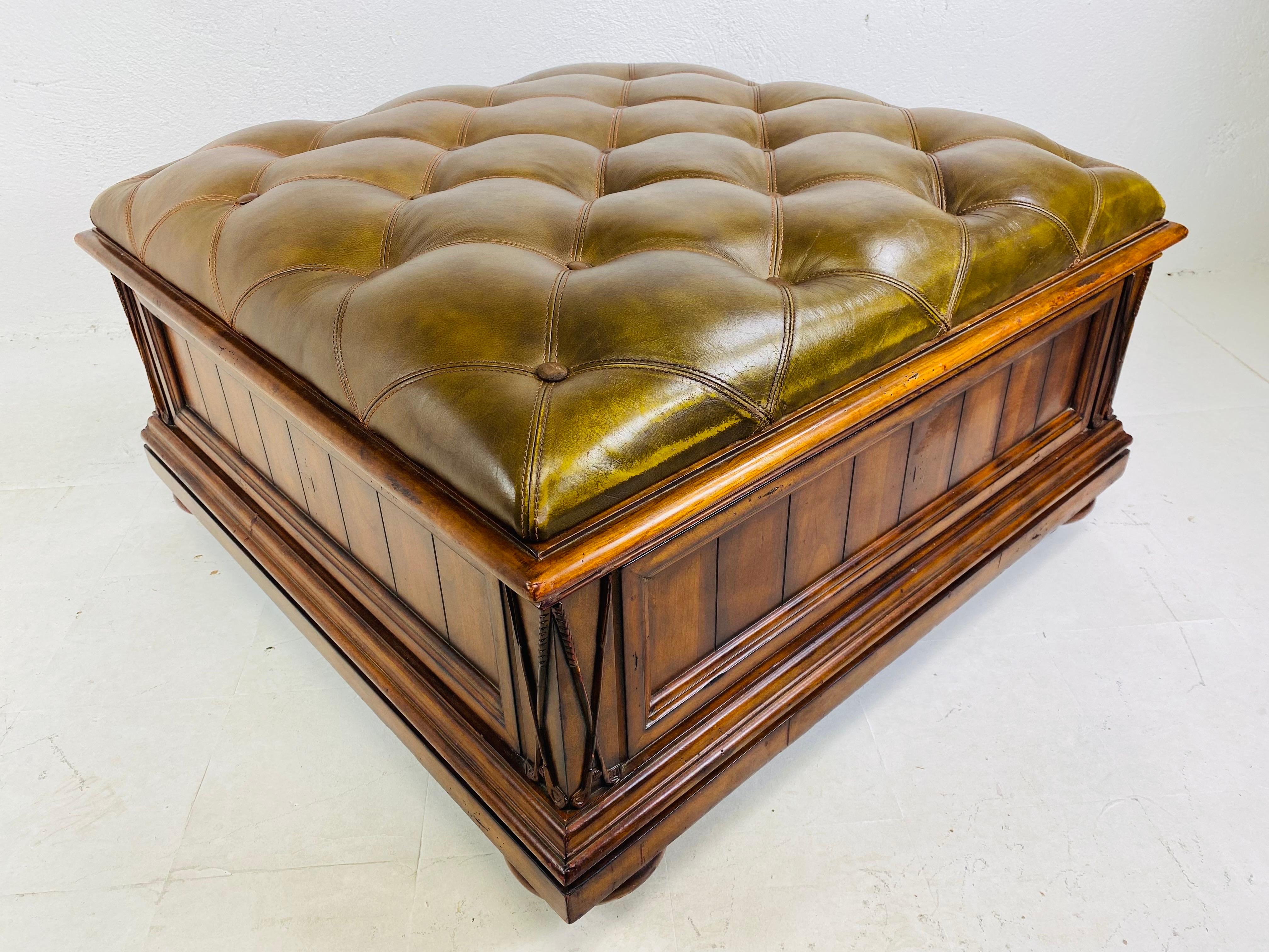 Handsome oversized tufted leather ottoman/trunk after Ralph Lauren For Sale 2