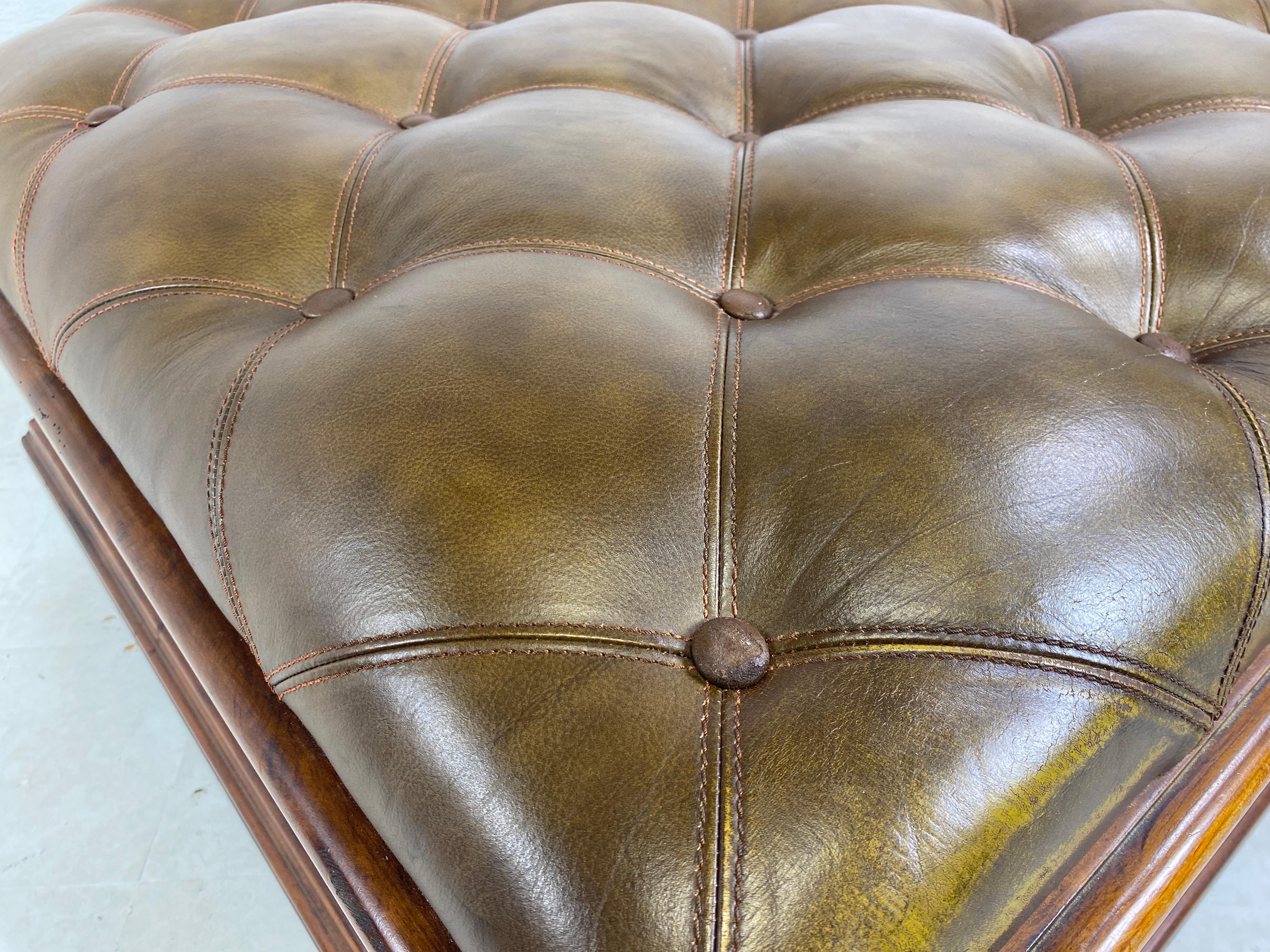 British Colonial Handsome oversized tufted leather ottoman/trunk after Ralph Lauren For Sale