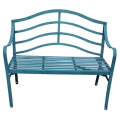 Handsome Painted Green Iron Garden Bench