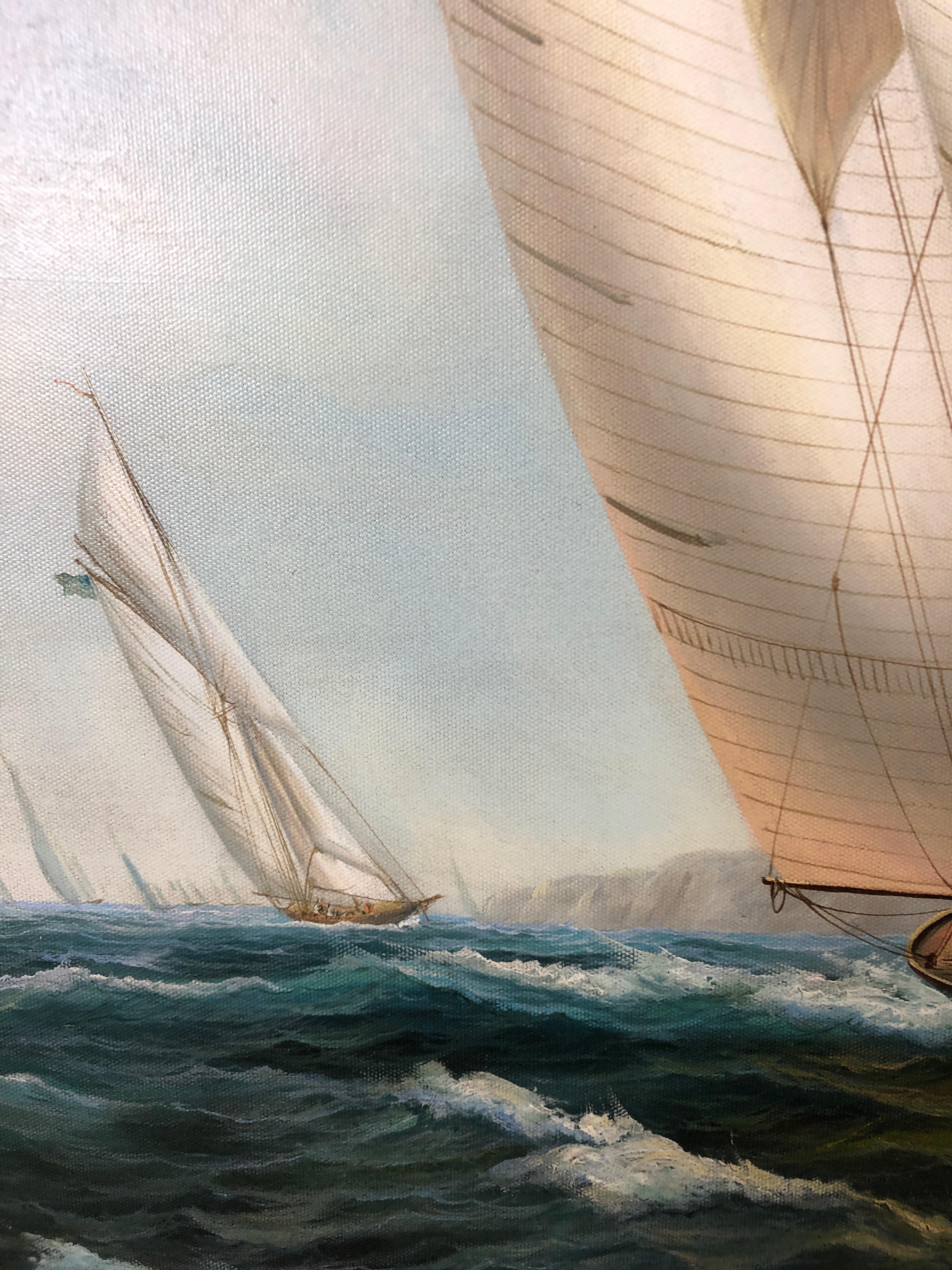 Late 20th Century Handsome Painting of Sailing Vessels by Cooper