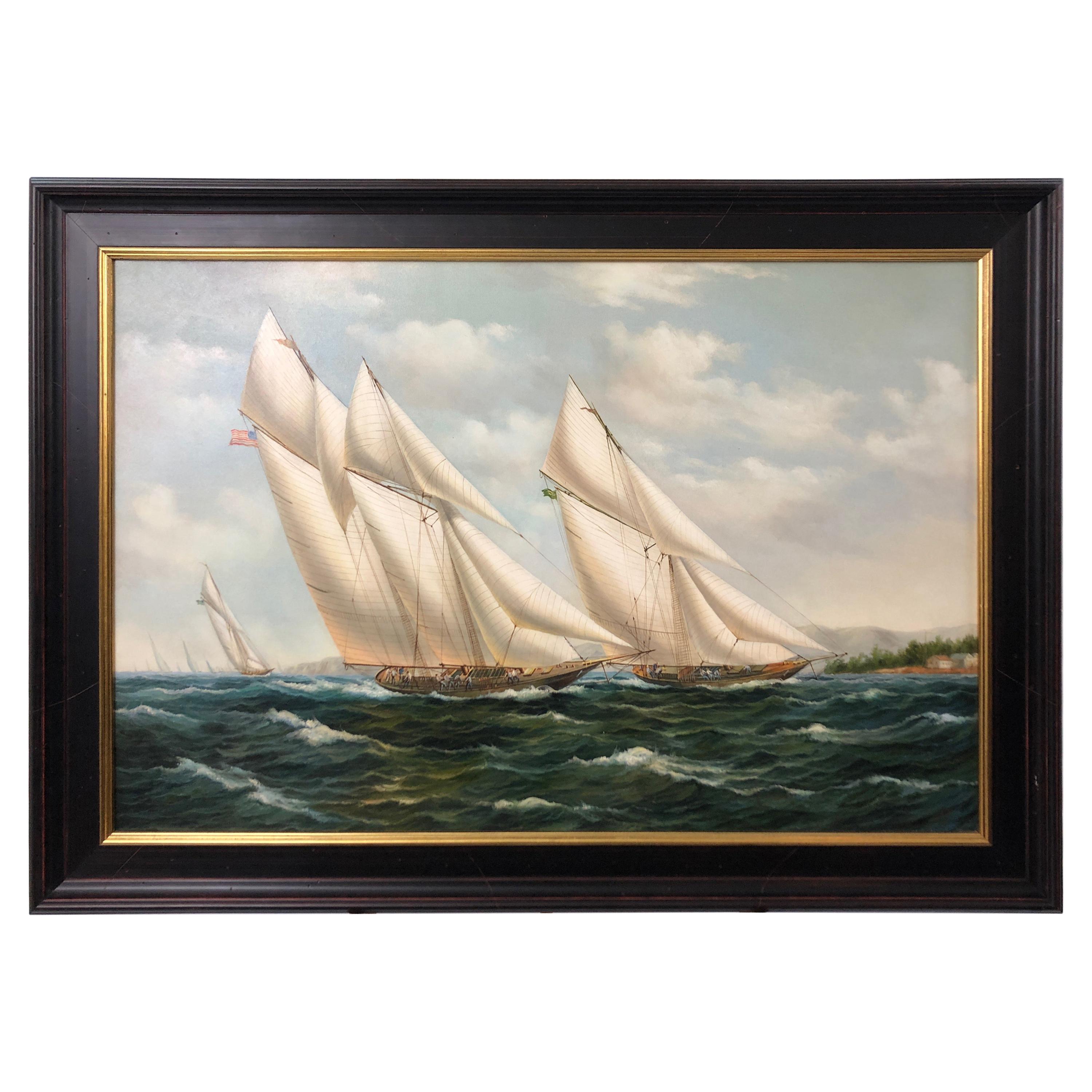 Handsome Painting of Sailing Vessels by Cooper