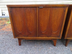 Handsome Pair Broyhill Brasilia Sculptural Walnut Night Stands Mid-Century