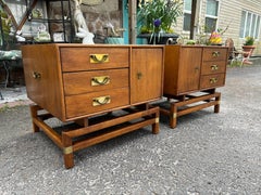 Handsome Pair Campaign style 'Tung Si' Collection Side Table Nightstands