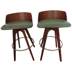 Handsome Pair Chet Beardsley Sculptural Walnut Bar Stool Mid-Century Modern