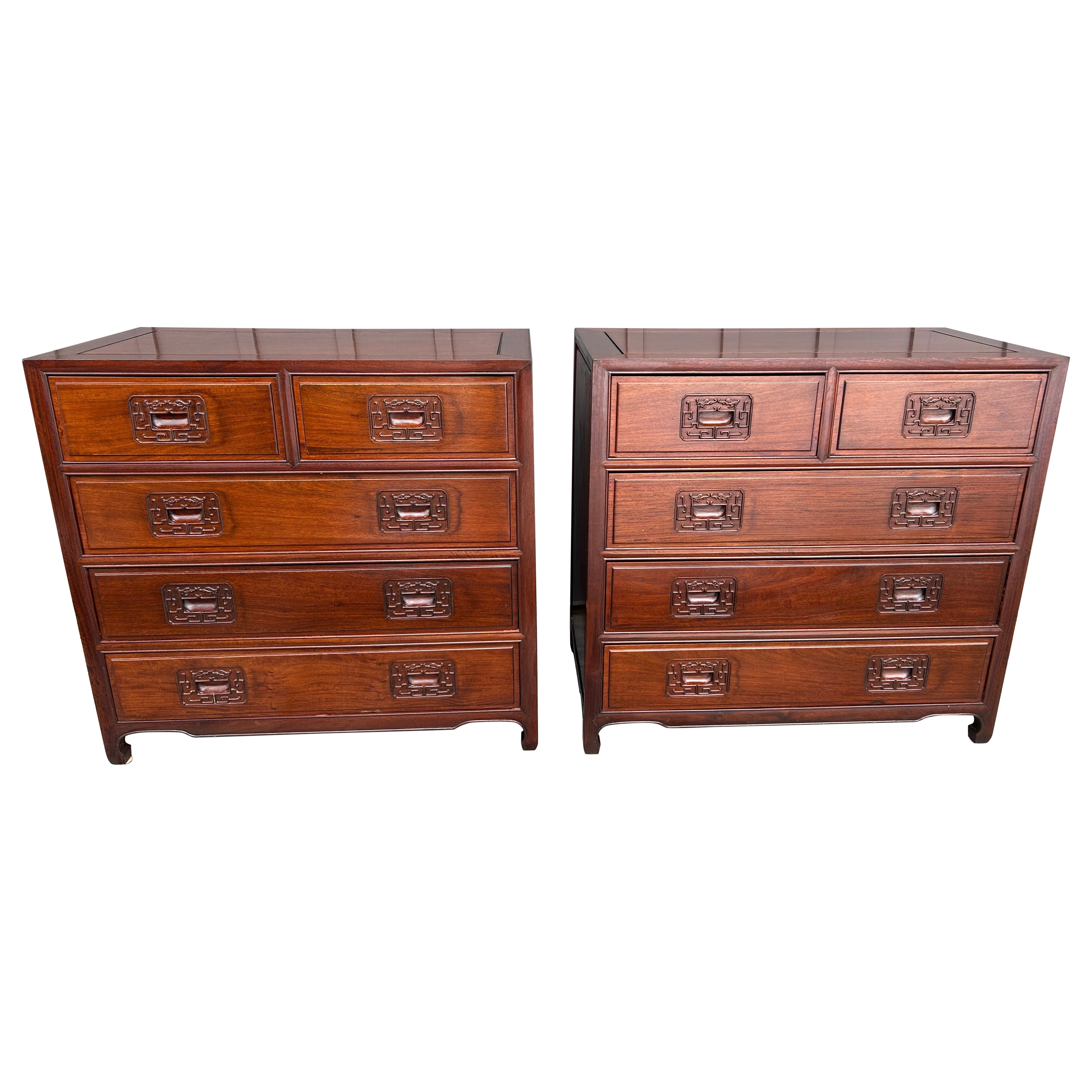 Handsome Pair Chinoiserie Rosewood Bachelor’s Chest Mid-Century For Sale