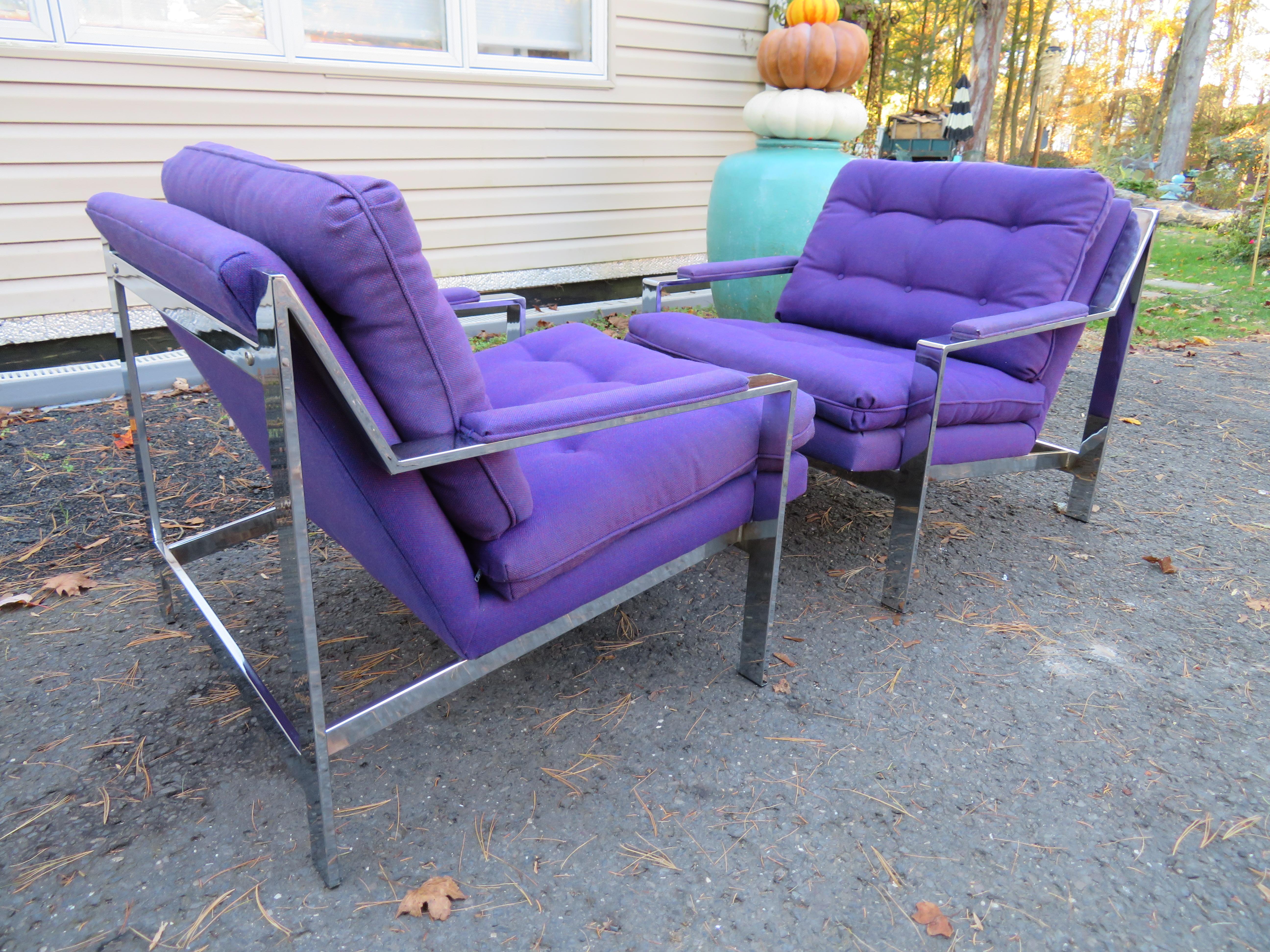 Belle paire de fauteuils de salon cubiques chromés Cy Mann modernes du milieu du siècle dernier en vente 3
