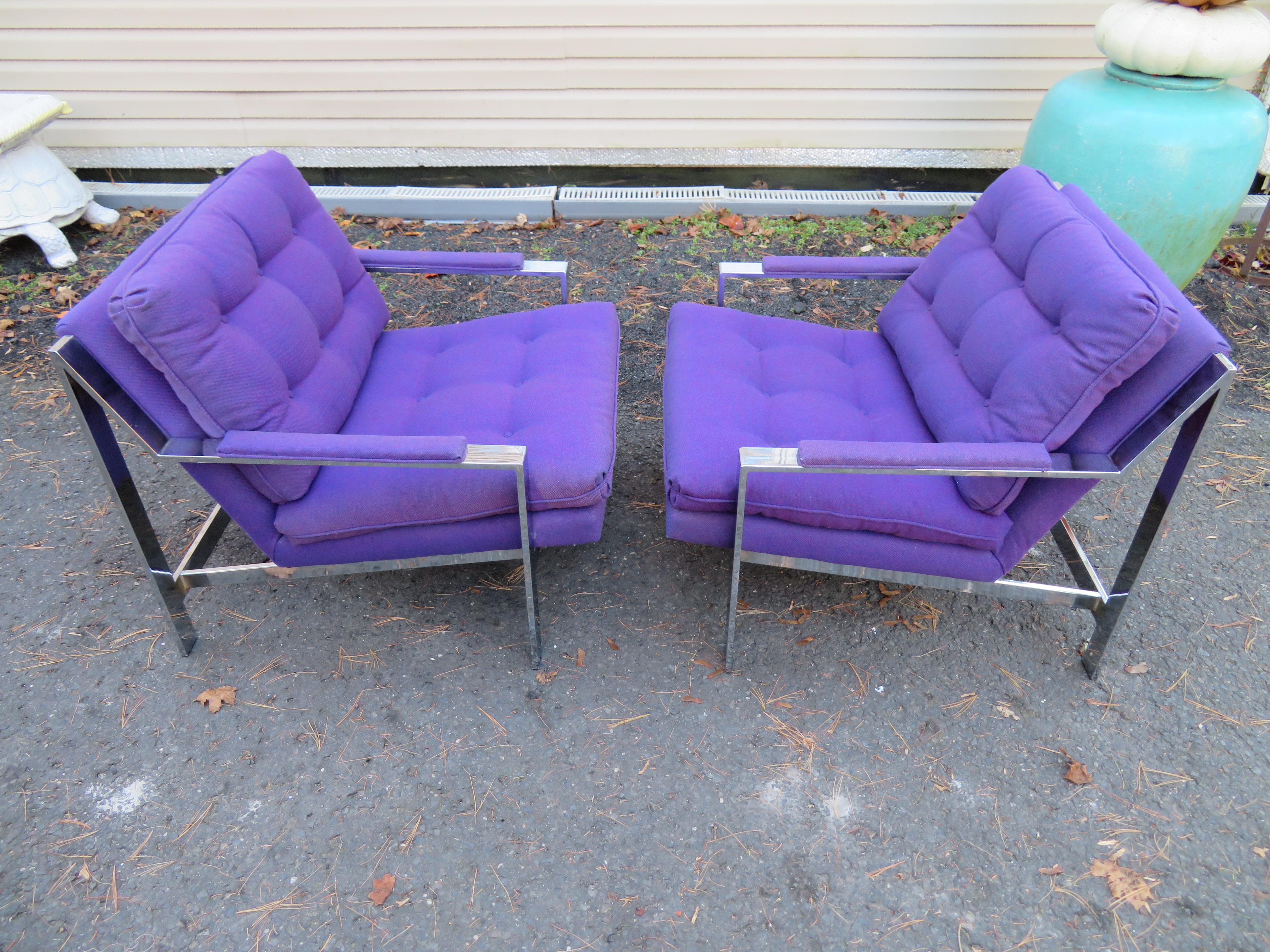 Handsome Pair Cy Mann Chrome Cube Lounge Chairs Mid-Century Modern For Sale 9