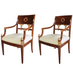 Handsome Pair Danish Neoclassical Style Mahogany and Parcel-Gilt Armchairs