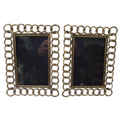 Handsome Pair English Antique Brass " Wedding Ring" Photograph Frames c.1880