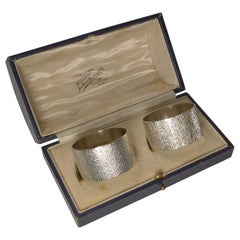 Vintage Handsome Pair of English Sterling Silver Napkin Rings, 1949