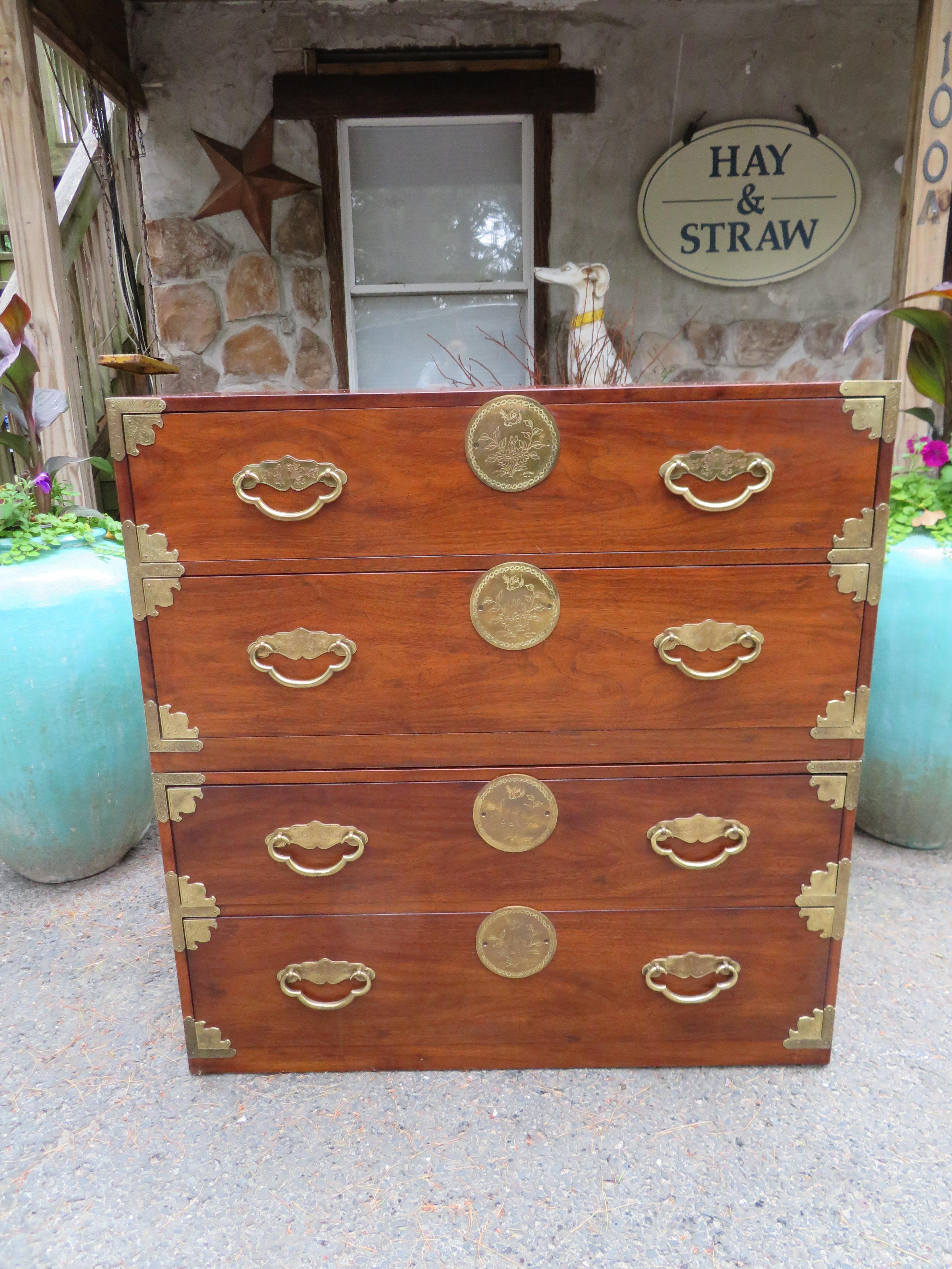 Handsome Pair of Henredon Asian Campaign Bachelors Chest, Mid-Century Modern 8