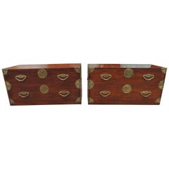 Handsome Pair of Henredon Asian Campaign Bachelors Chest, Mid-Century Modern