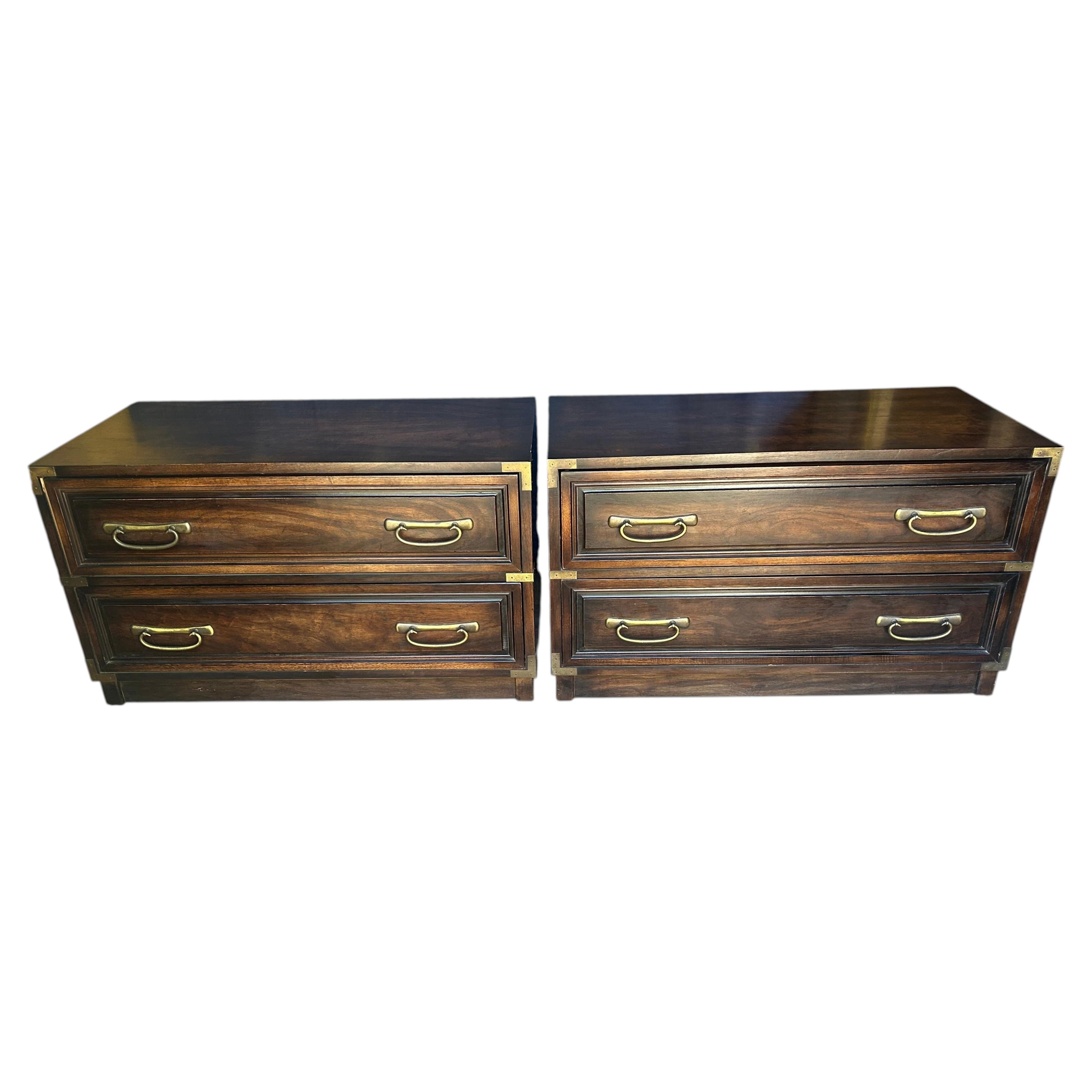 Handsome Pair Henredon Campaign style Night Stand Chests Mid-Century