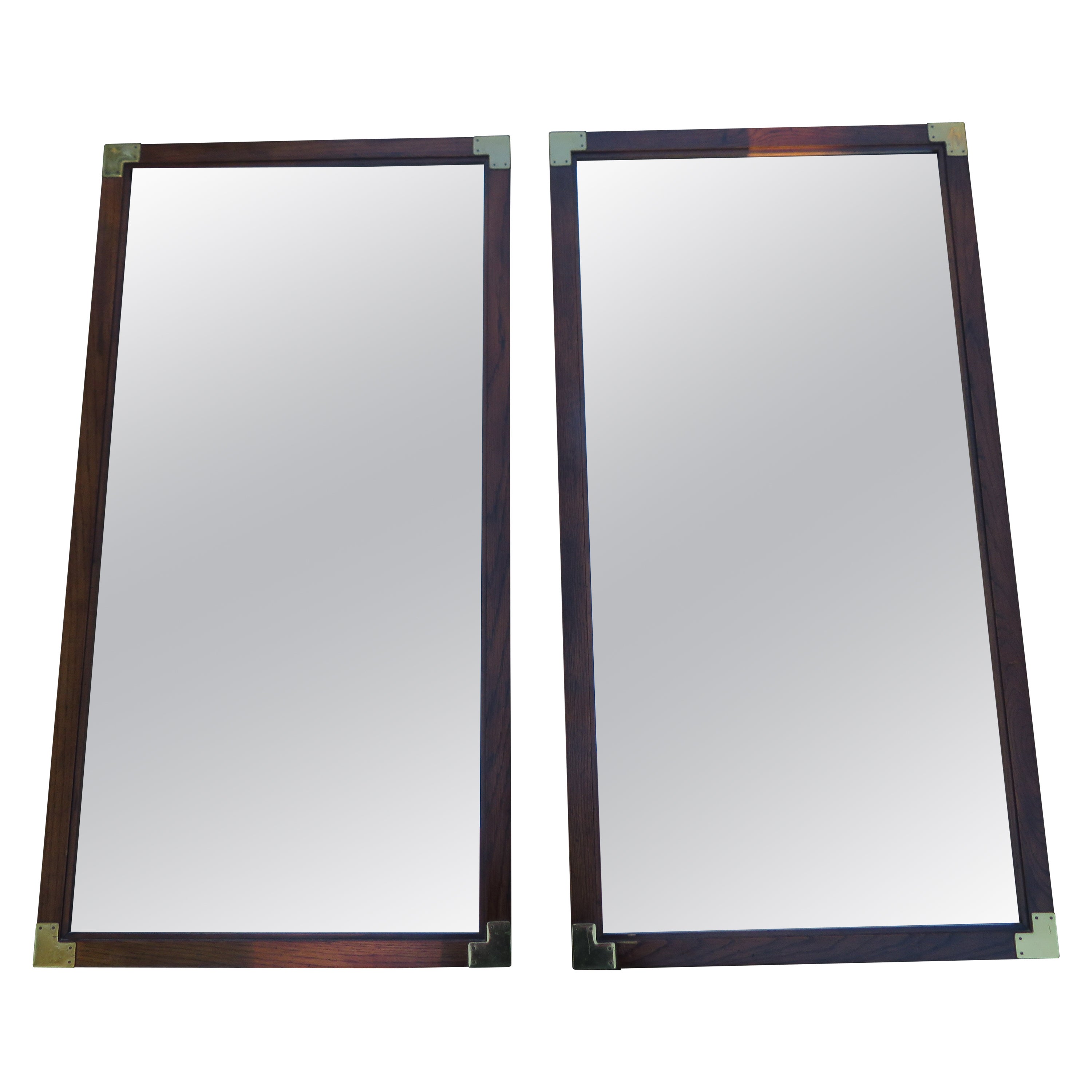 Handsome Pair Henredon Scene One Brass Campaign Mirrors, Mid-Century Modern
