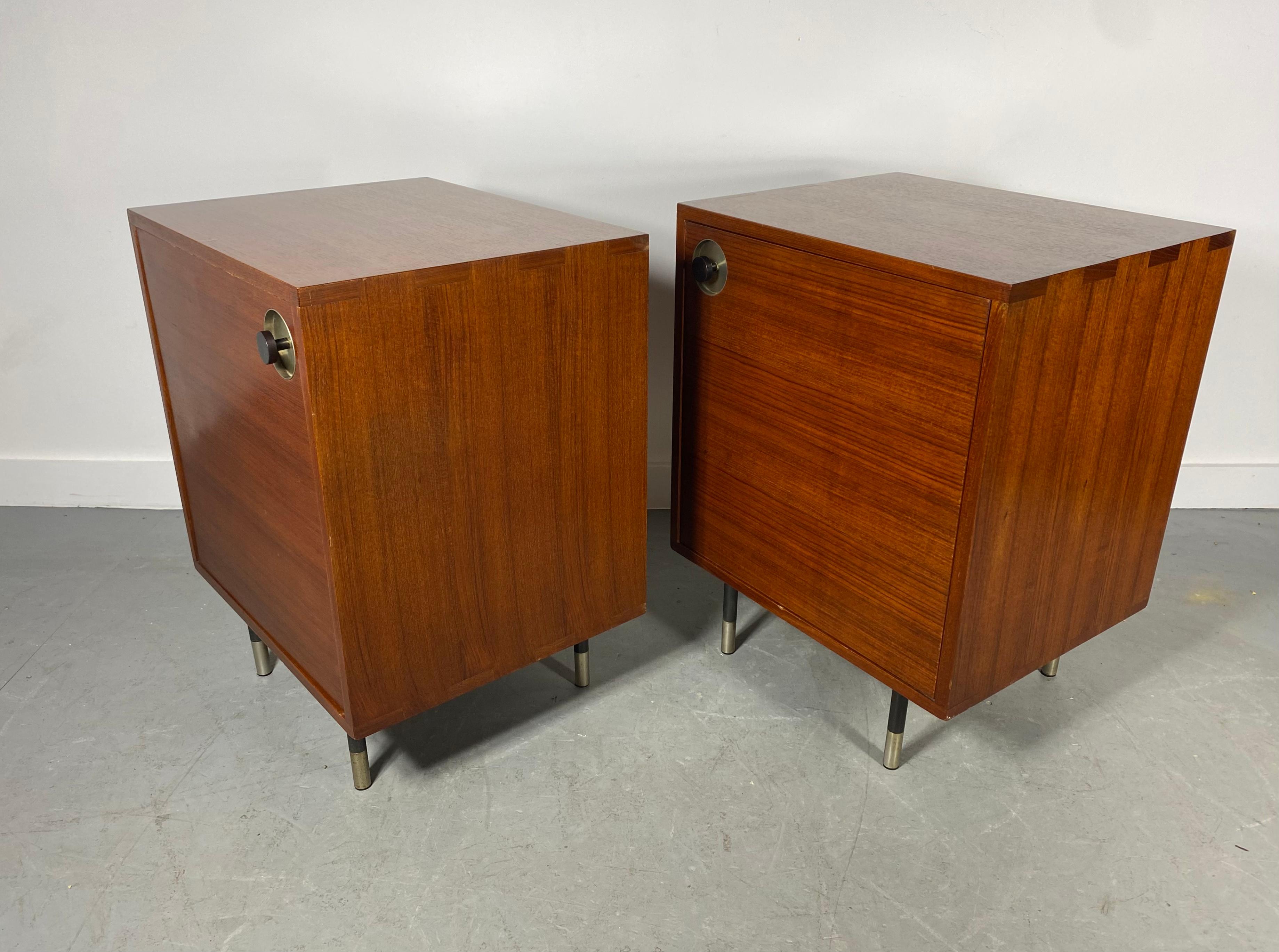 Aluminum Handsome Pair Italian Modernist Stands, Cabinets, End Tables